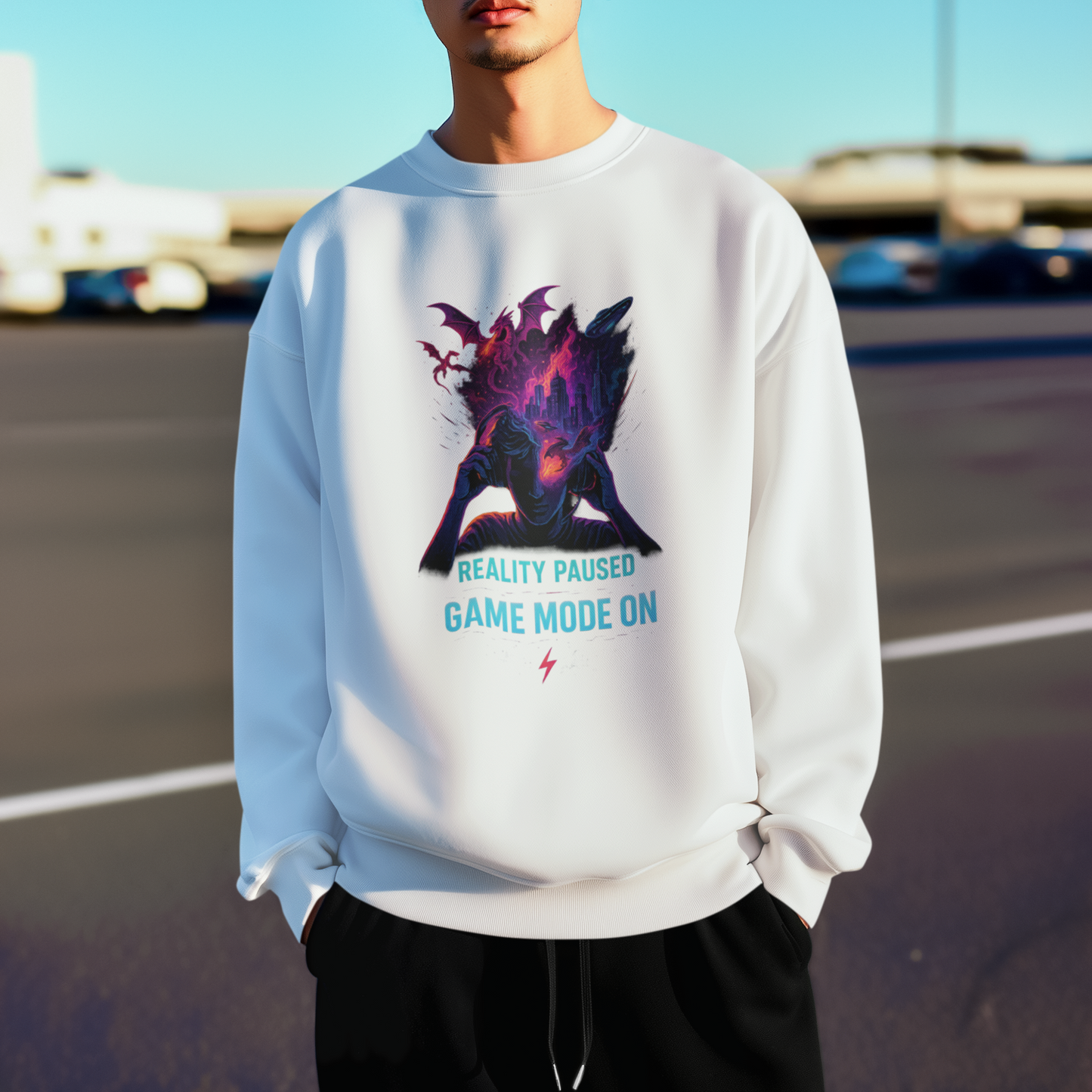 Game Mode On Sweatshirt, Unisex Cozy Crewneck, Gamer Gift, Reality Paused Apparel, Perfect for Gaming Nights, Casual Layering