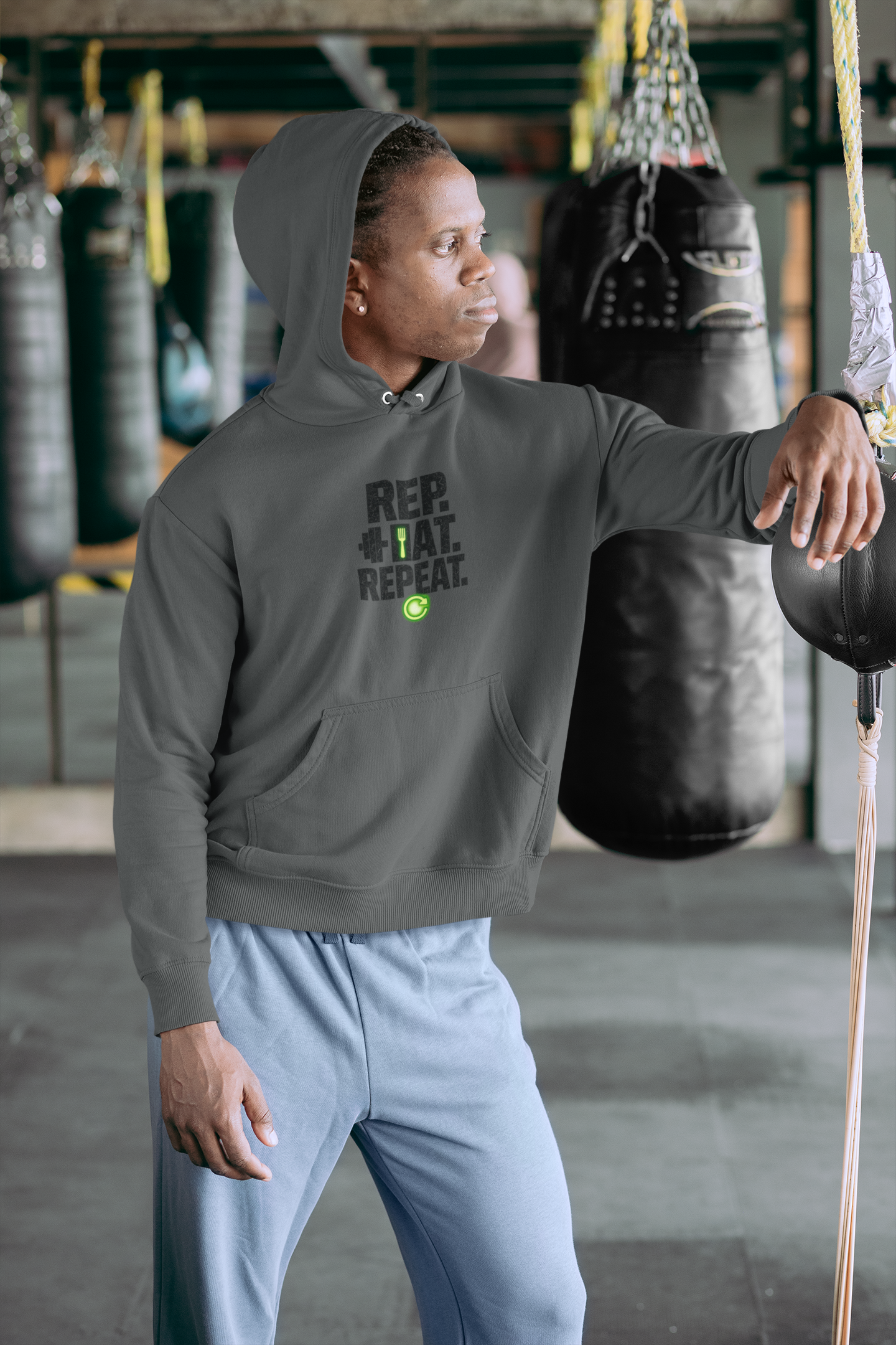Unisex Fitness Hoodie - REP * EAT * REPEAT - Workout Apparel, Gym Motivational Clothing, Gift for Gym Lovers, Fitness Fashion, Casual Wear