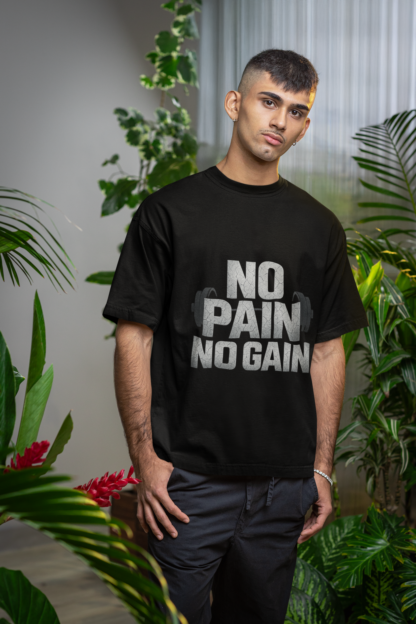 No Pain No Gain Unisex Oversized Boxy Tee, Fitness Tee, Gym Shirt, Workout Gift, Casual Wear, Motivational Tee