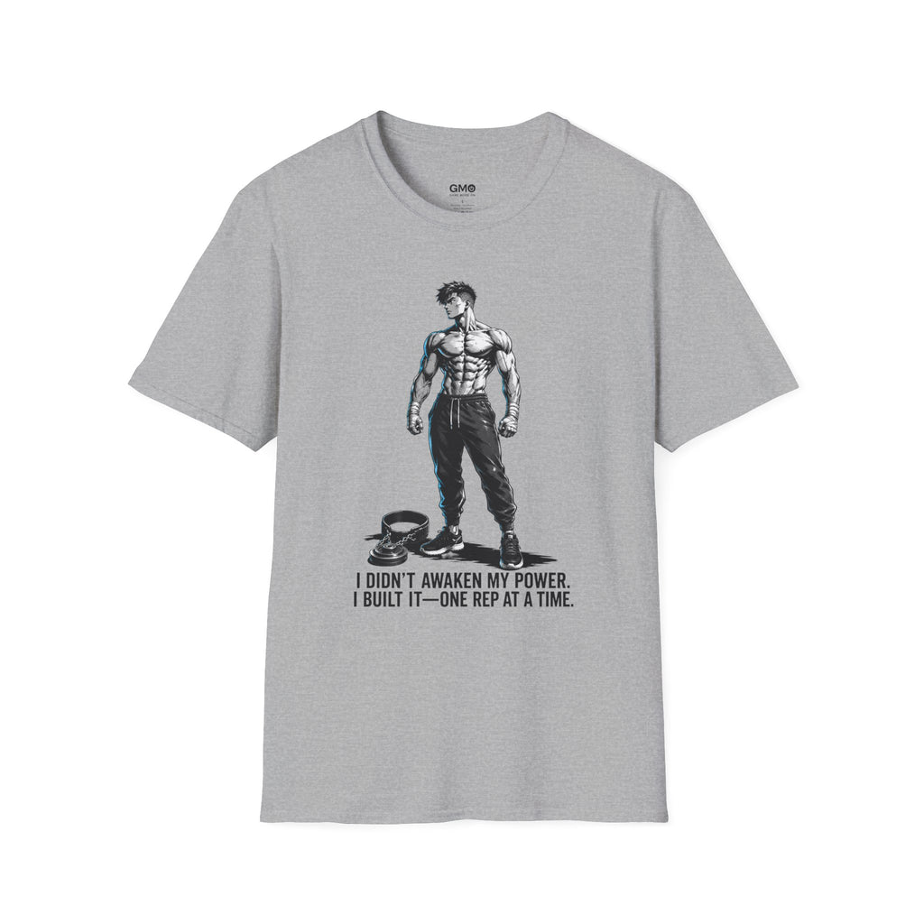 Fitness Graphic Tee — 'I Didn't Awaken My Power, I Built It' Motivational Gym Shirt