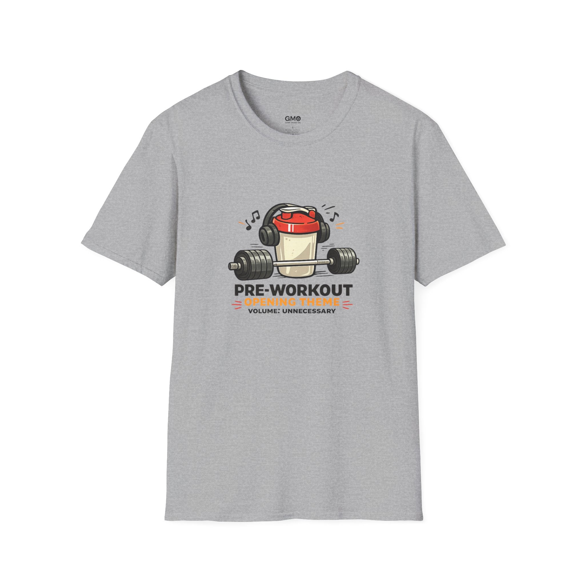 Pre-Workout Protein Shaker T-Shirt – Gym Fitness Tee with Headphone Shaker Graphic