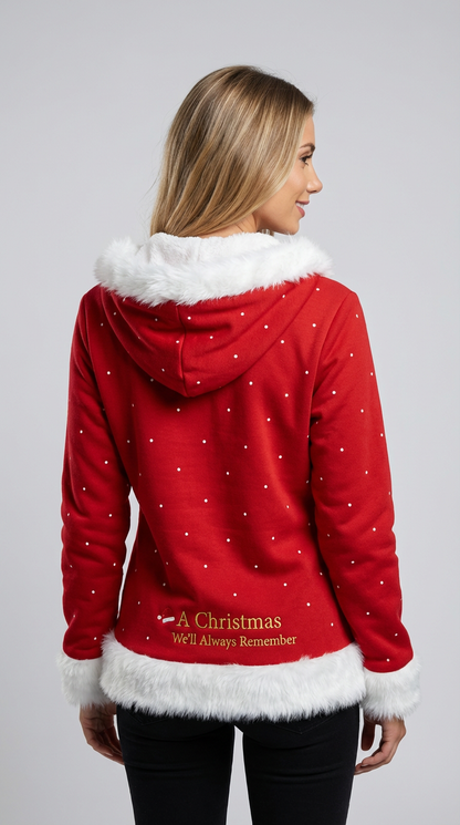 All-Over Print Women's Faux Fur Trim Hooded Jacket | Velvet