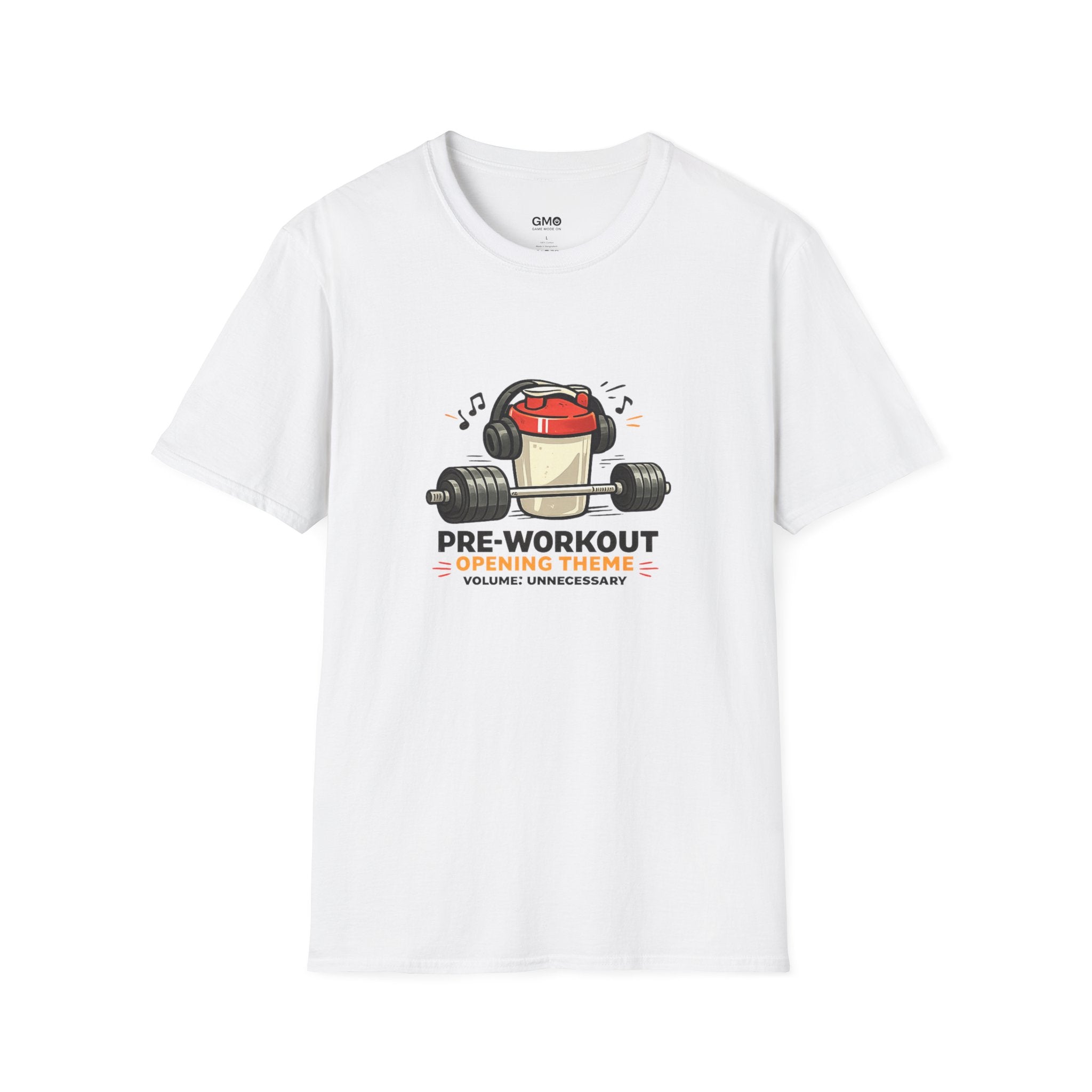 Pre-Workout Protein Shaker T-Shirt – Gym Fitness Tee with Headphone Shaker Graphic