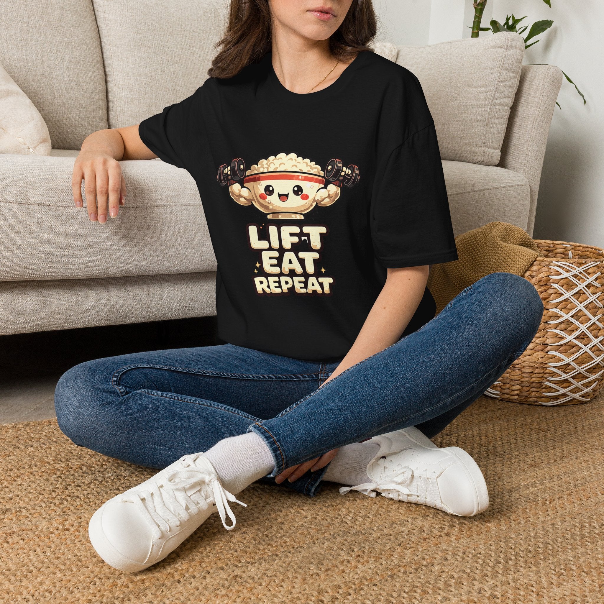 T-Shirt — 'Lift Eat Repeat' Cute Dumpling Fitness Tee