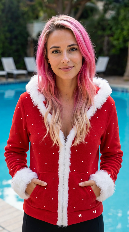 All-Over Print Women's Faux Fur Trim Hooded Jacket | Velvet