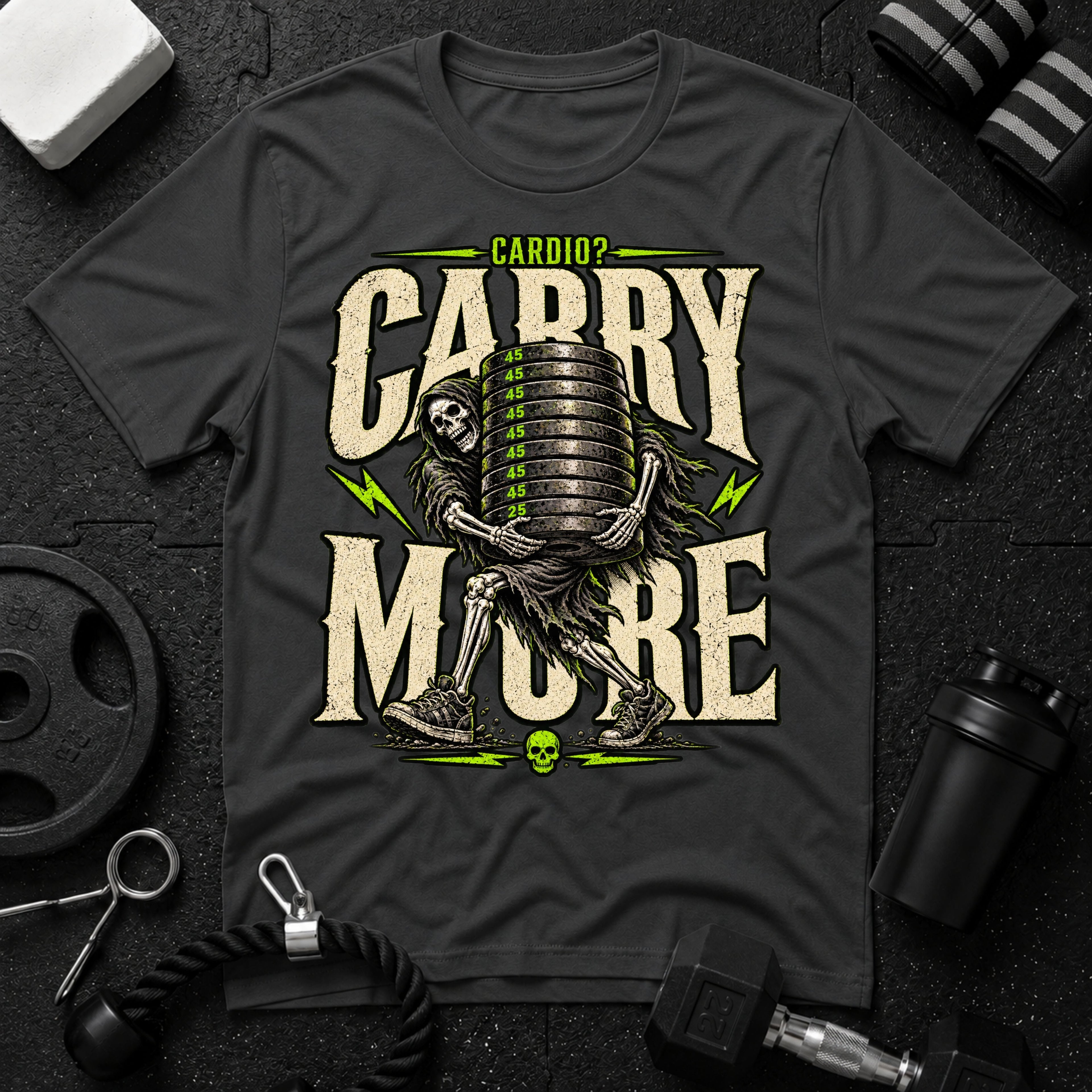 Carry More Dark Heather T-shirt mockup