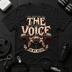 My Voice Is The Spotter Black T-shirt mockup