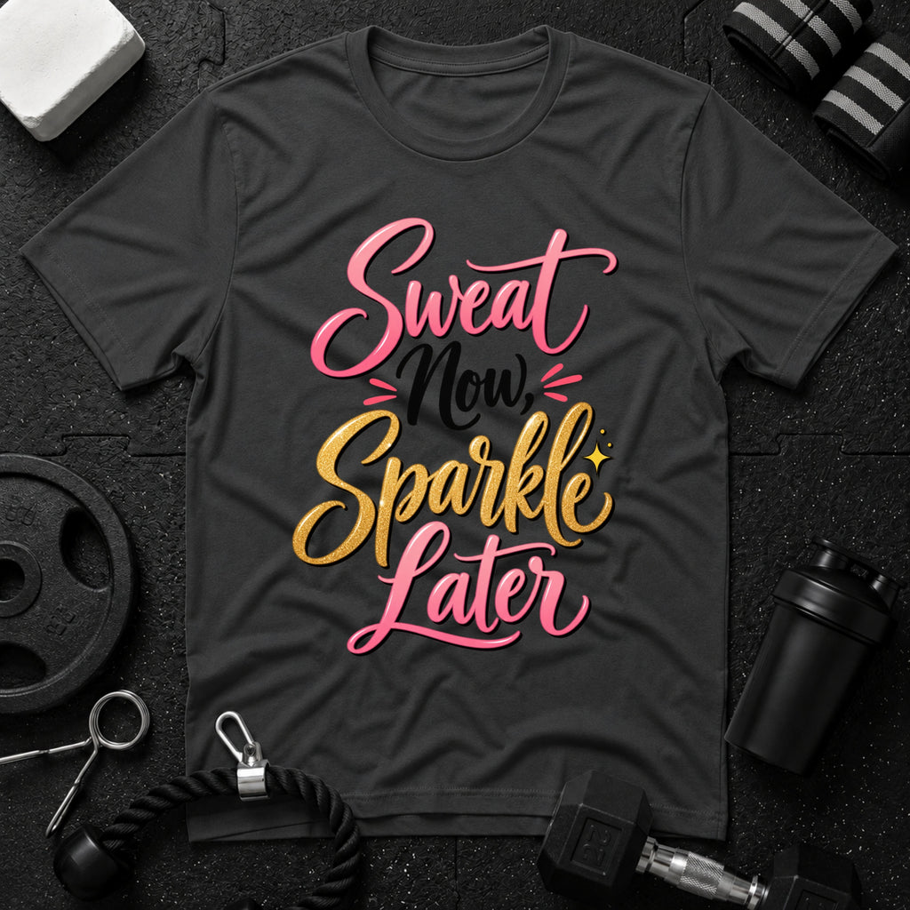 Sweat Now, Sparkle Later T-Shirt - Dark Heather