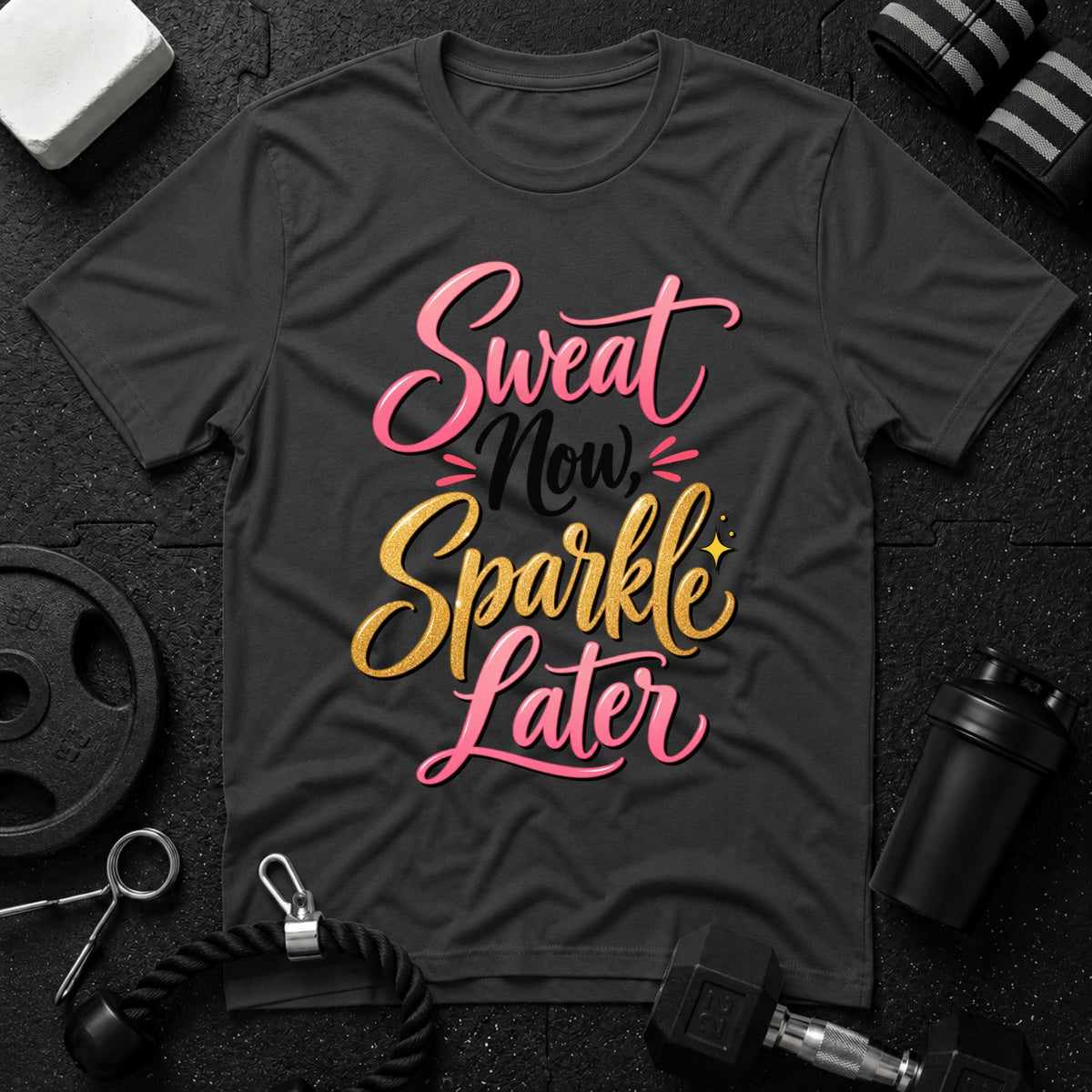 Sweat Now, Sparkle Later T-Shirt - Dark Heather