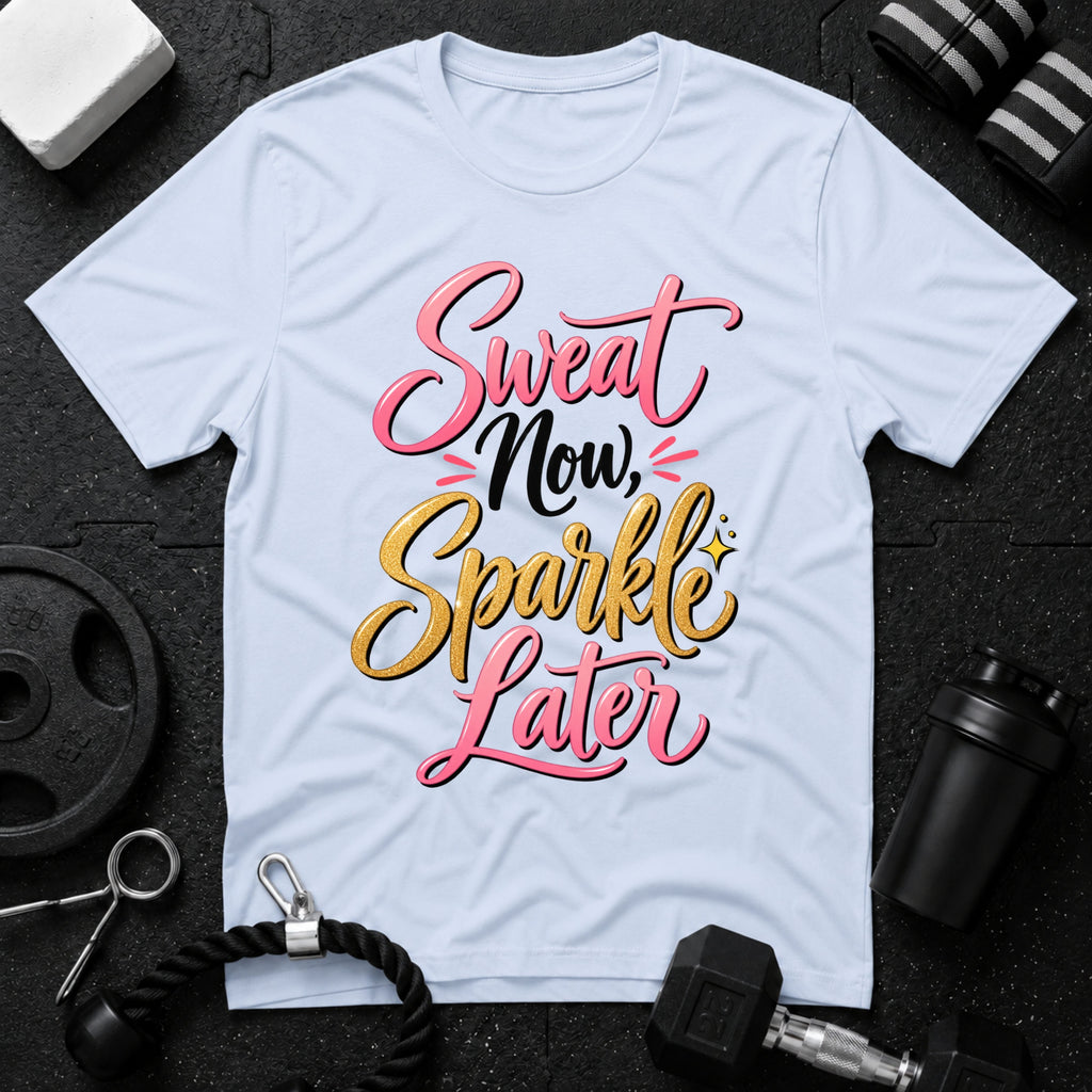 Sweat Now, Sparkle Later T-Shirt - Light Blue