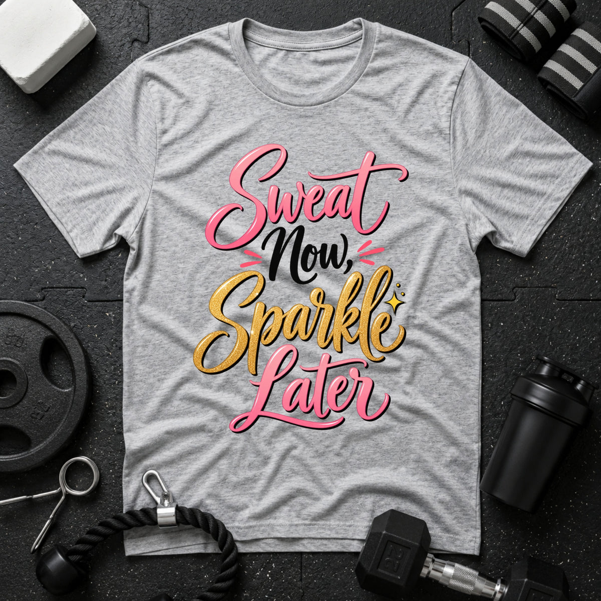 Sweat Now, Sparkle Later T-Shirt - Sport Grey