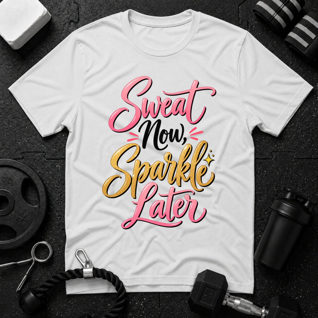Sweat Now, Sparkle Later T-Shirt - White