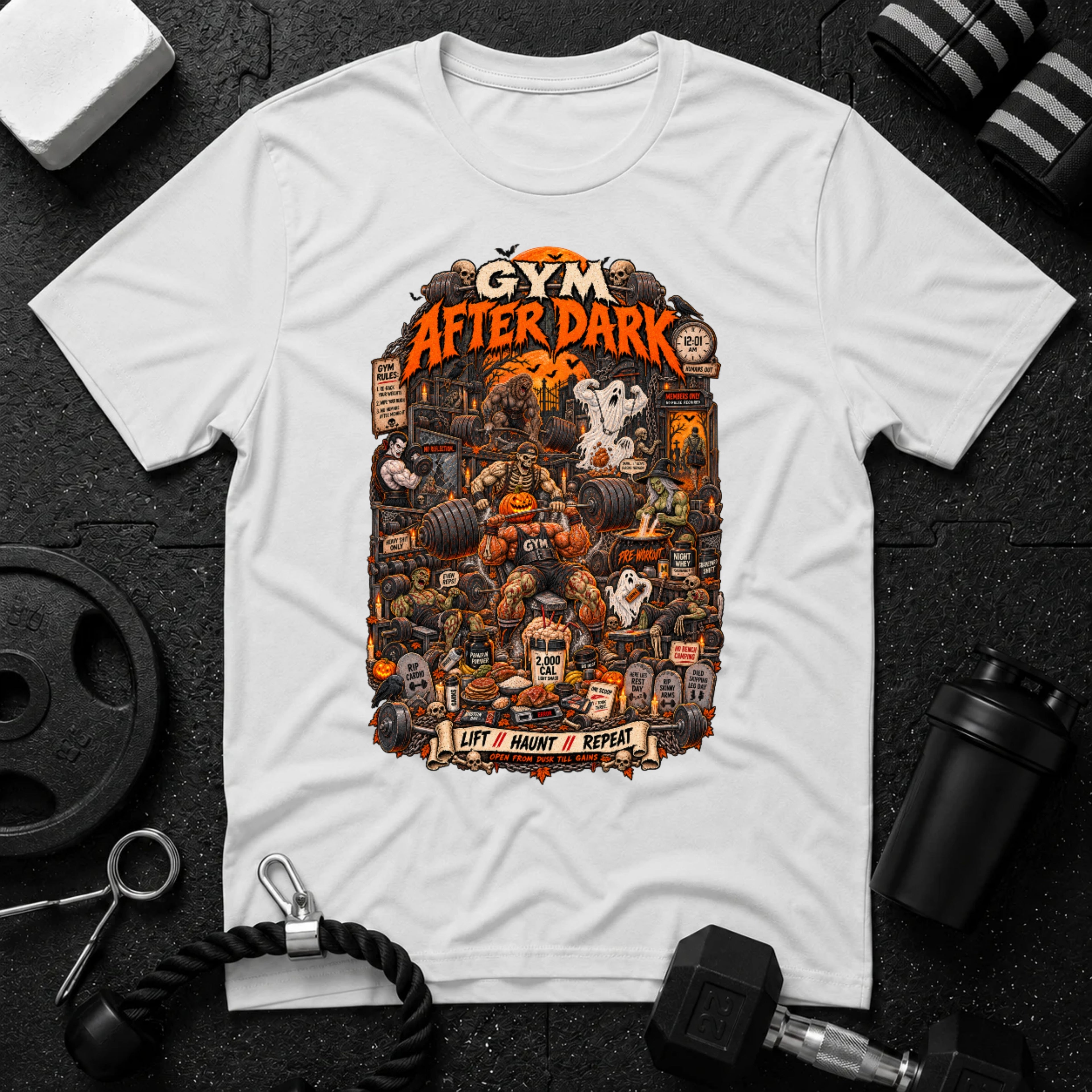 Gym After Dark White T-shirt mockup
