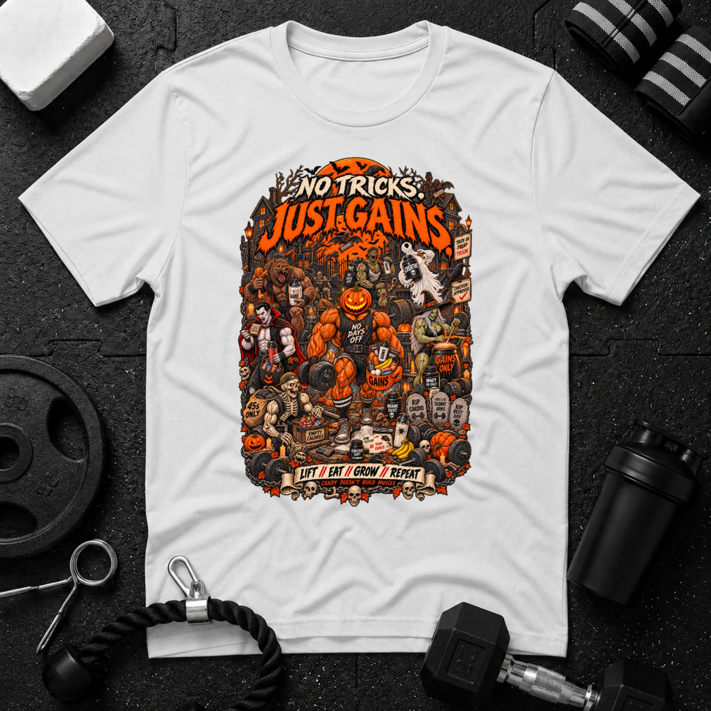 Just Gains White T-shirt mockup