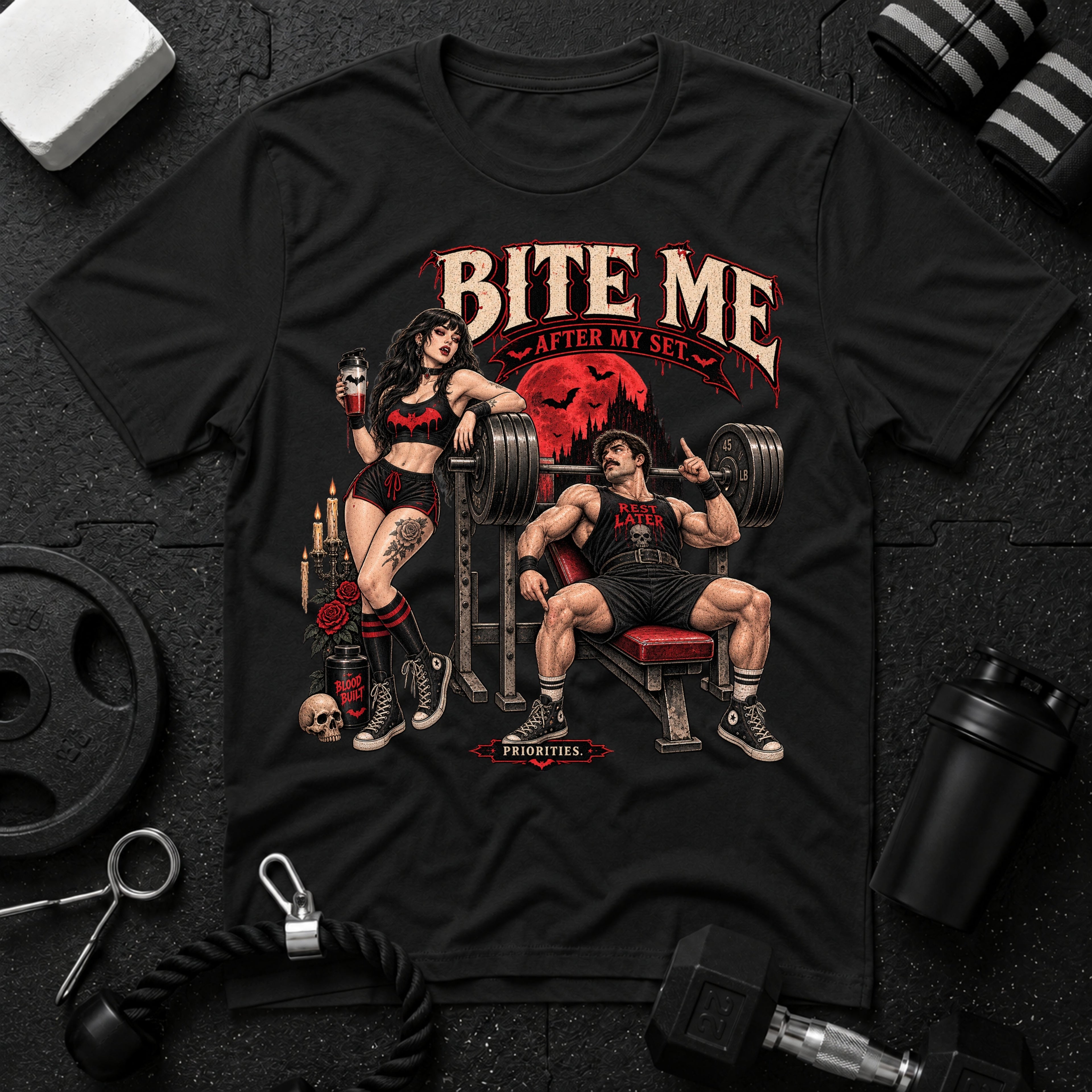 Bite me after my set Black T-shirt mockup