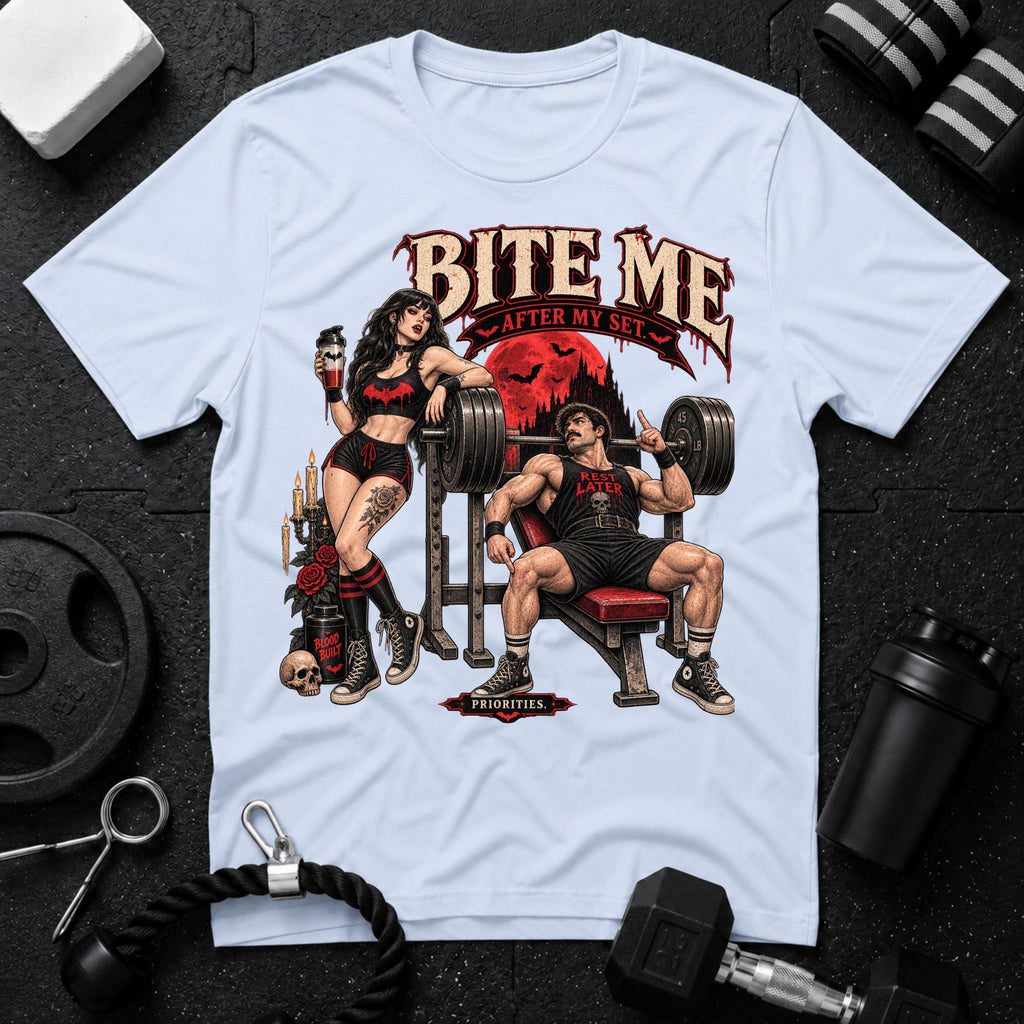Bite me after my set Light Blue T-shirt mockup