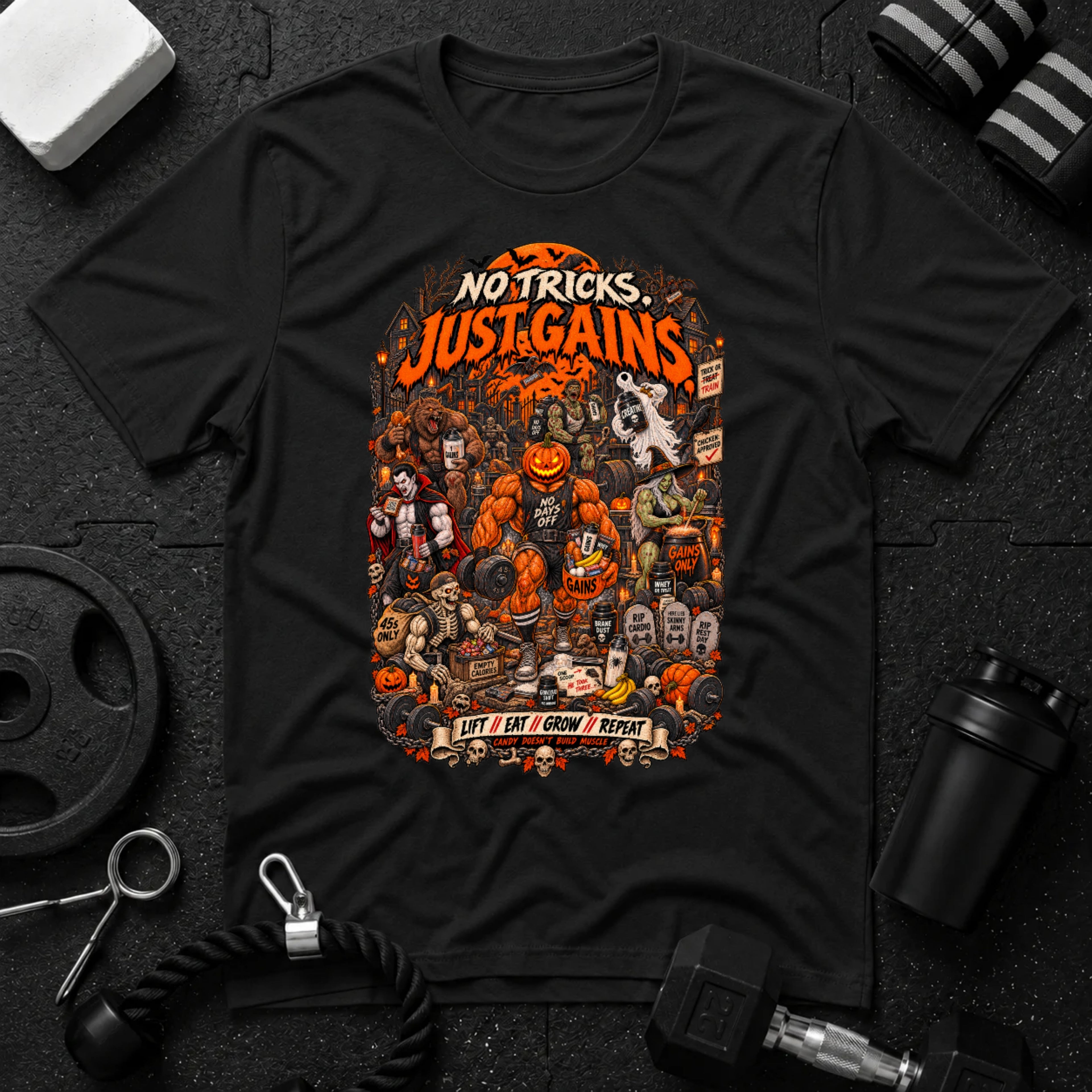 Just Gains Black T-shirt mockup