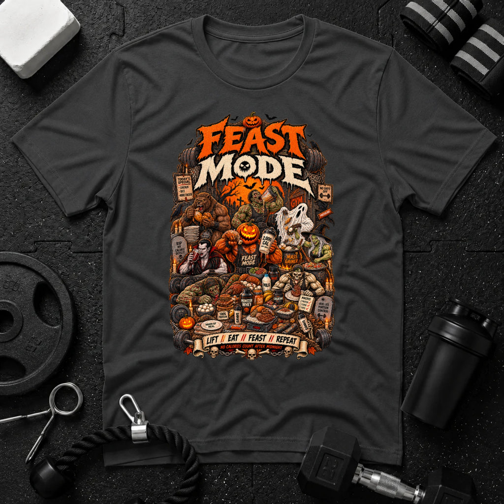 Feast Mode Dark Heather T-shirt mockup