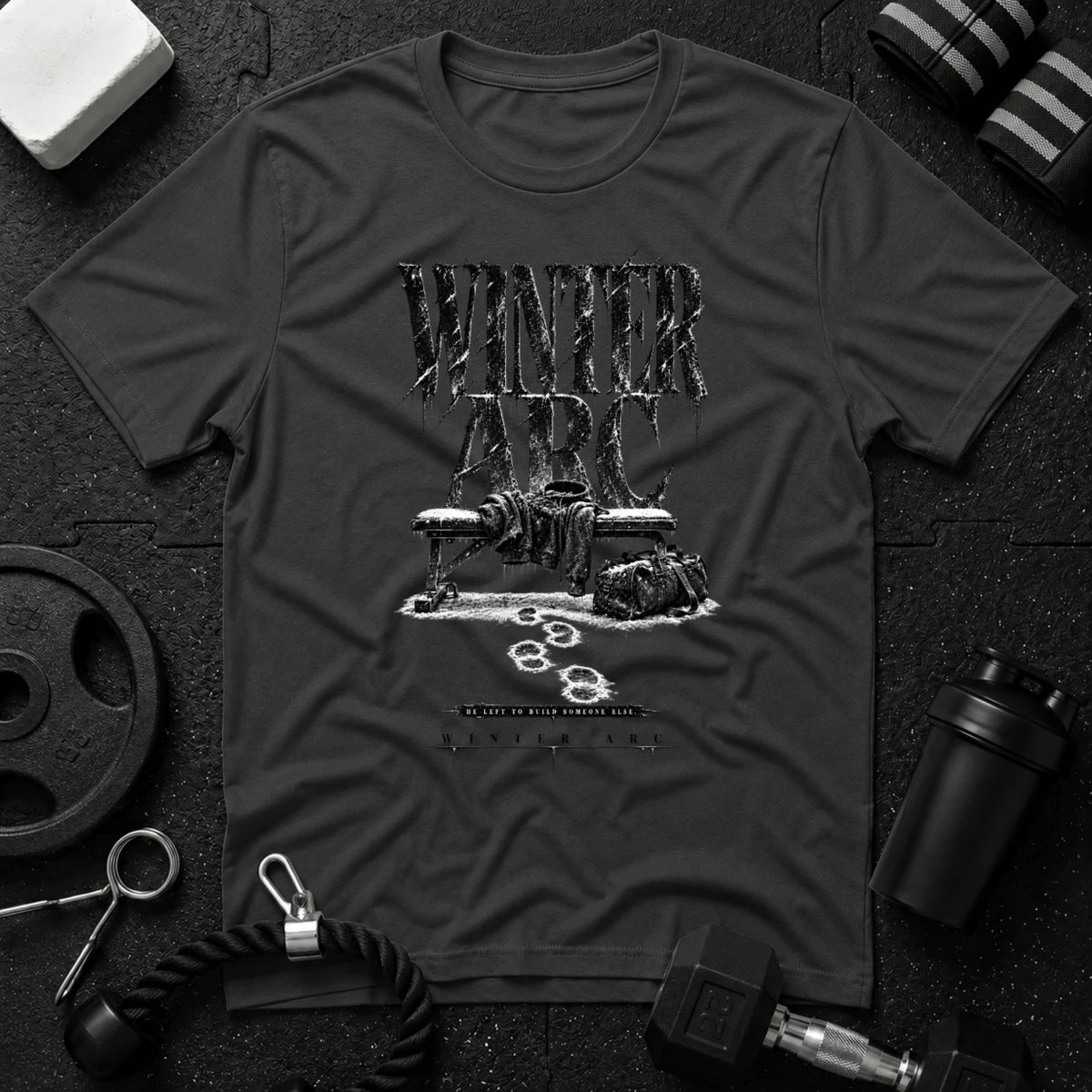 He left to build someone Dark Heather T-shirt mockup