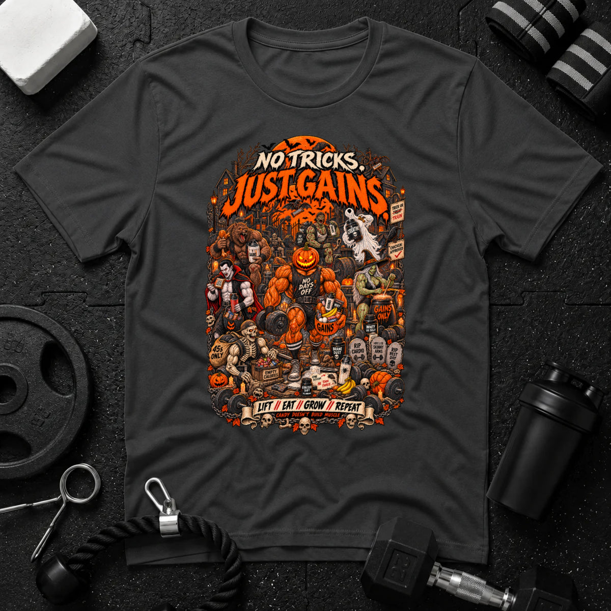 Just Gains Dark Heather T-shirt mockup