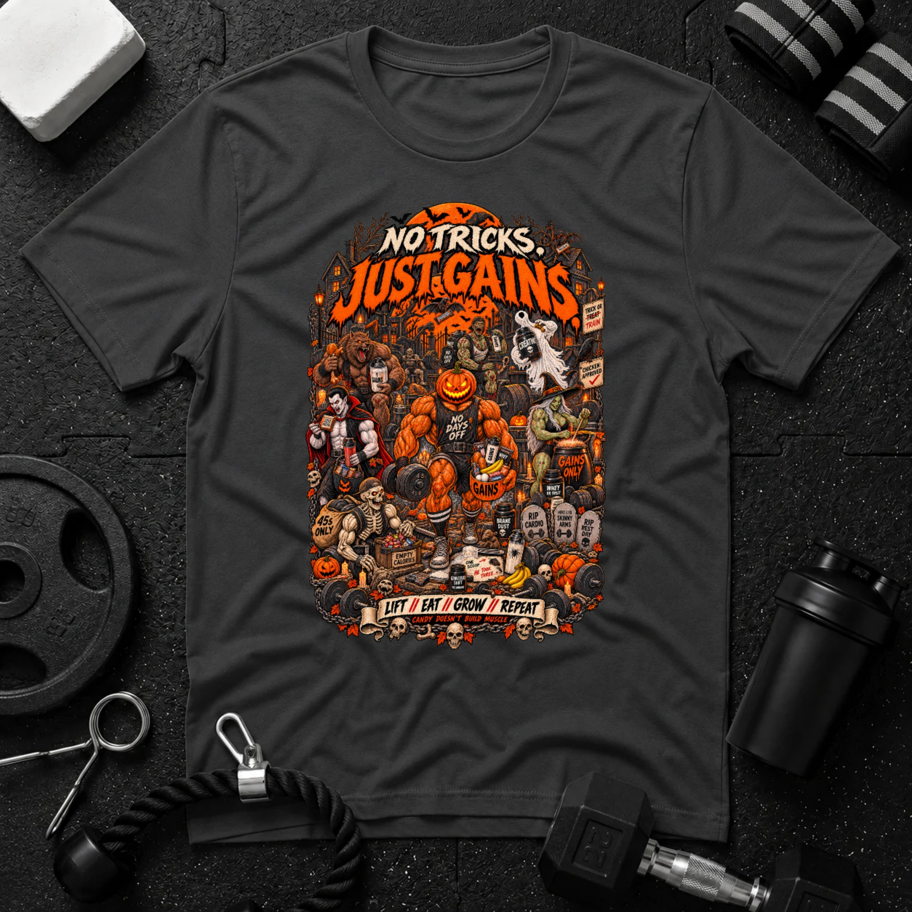 Just Gains Dark Heather T-shirt mockup