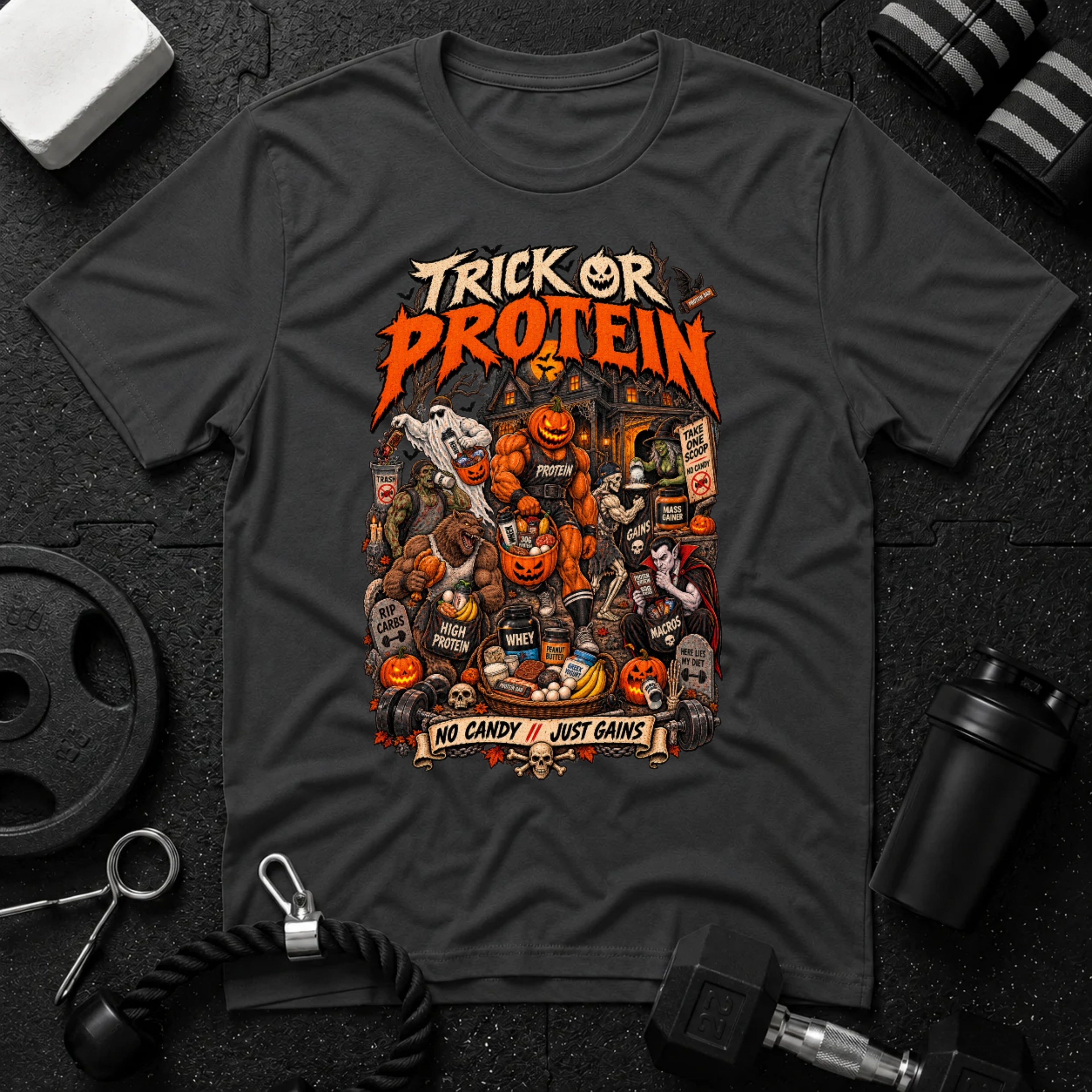 Trick Or Protein Dark Heather T-shirt mockup