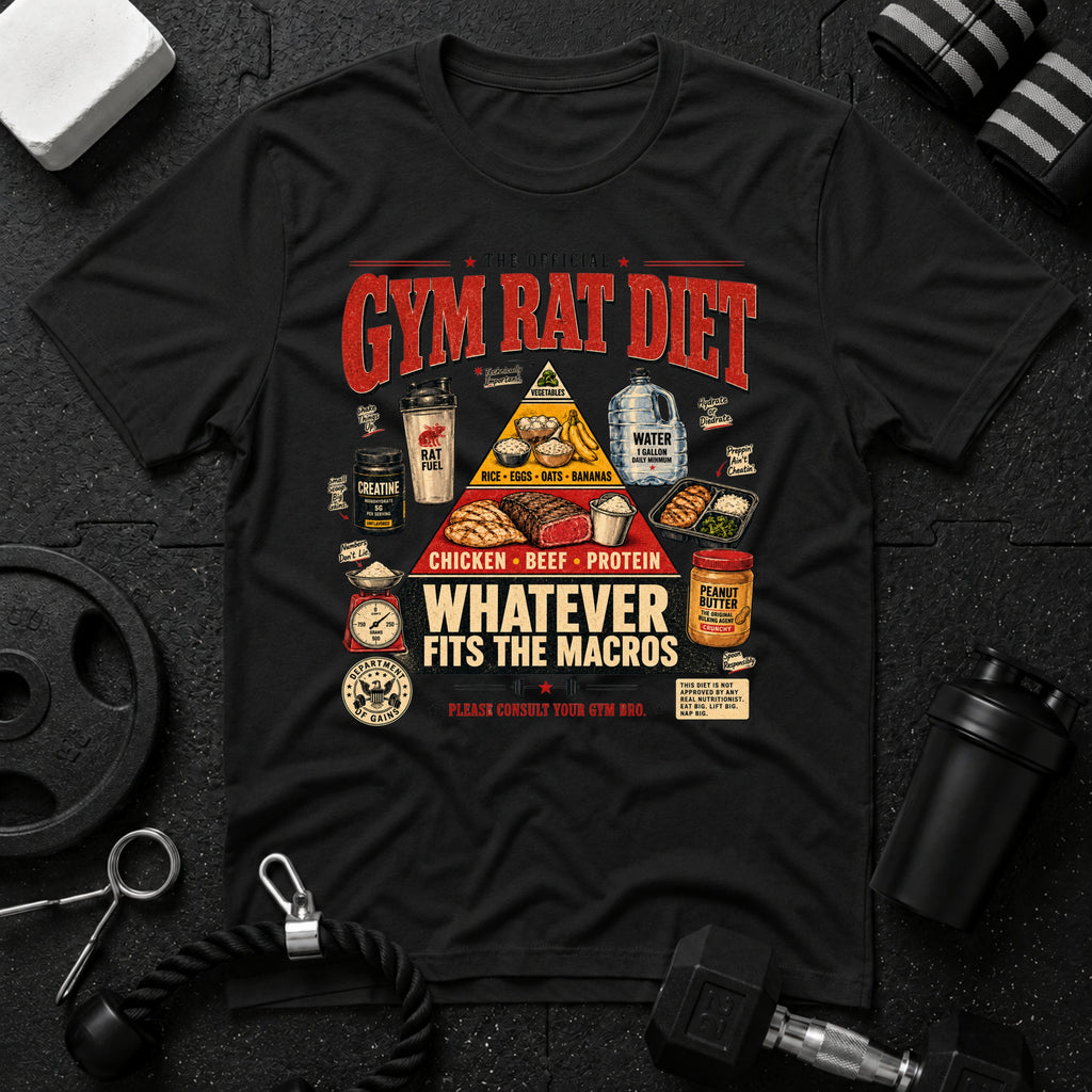 Gym rat diet Black T-shirt mockup