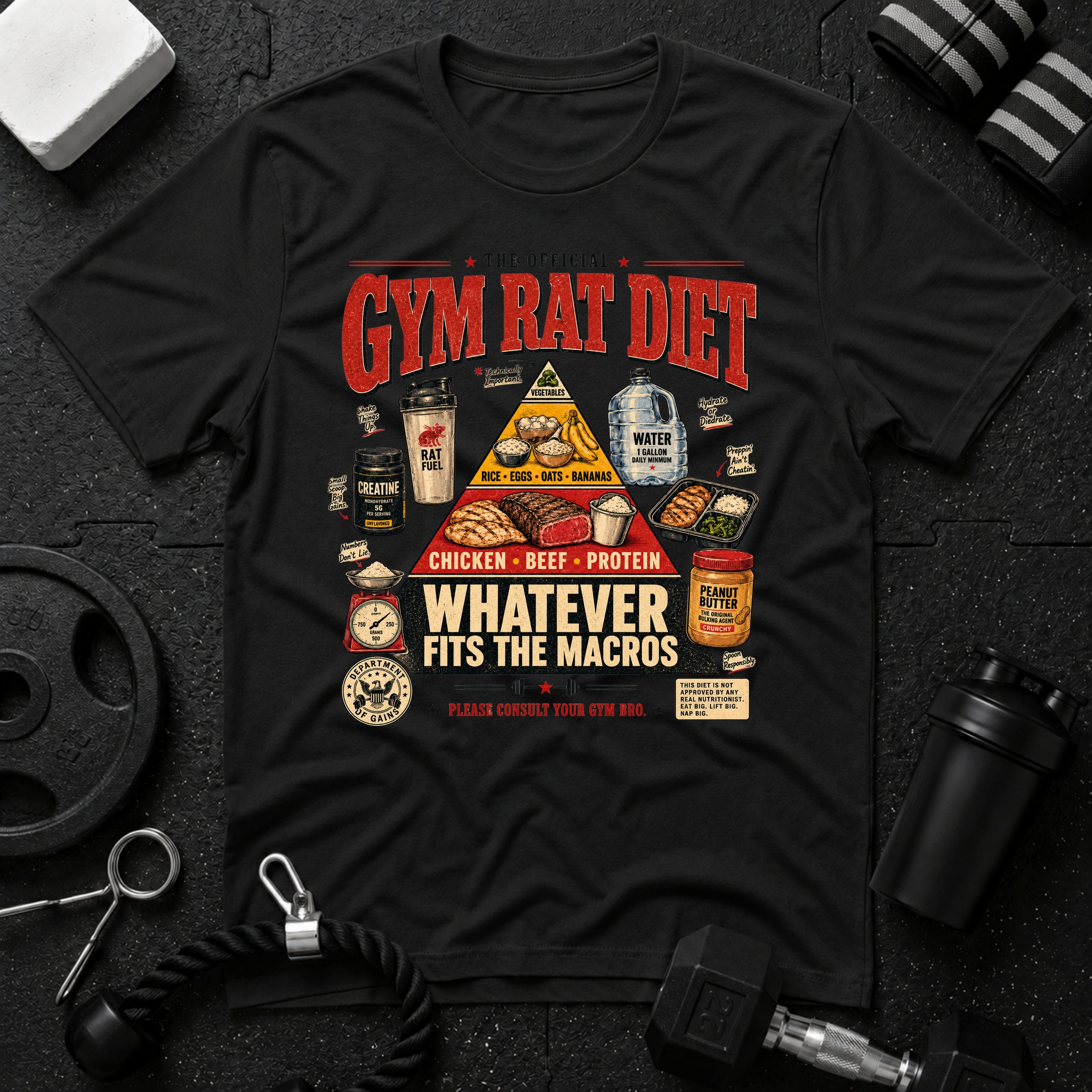 Gym rat diet Black T-shirt mockup