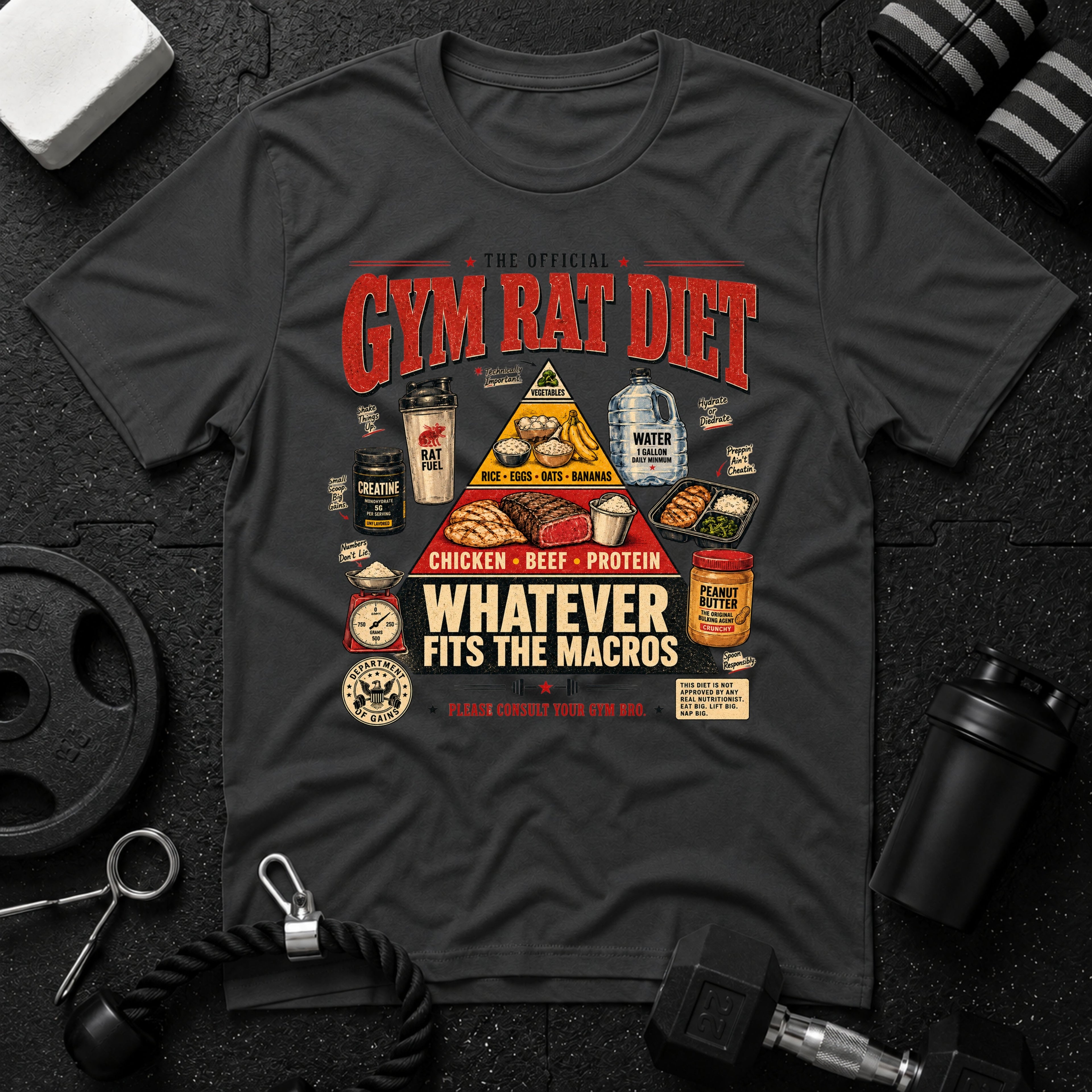 Gym rat diet Dark Heather T-shirt mockup