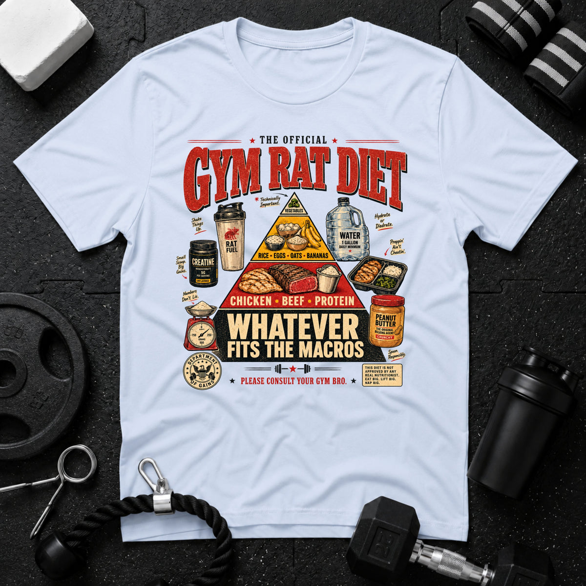 Gym rat diet Light Blue T-shirt mockup