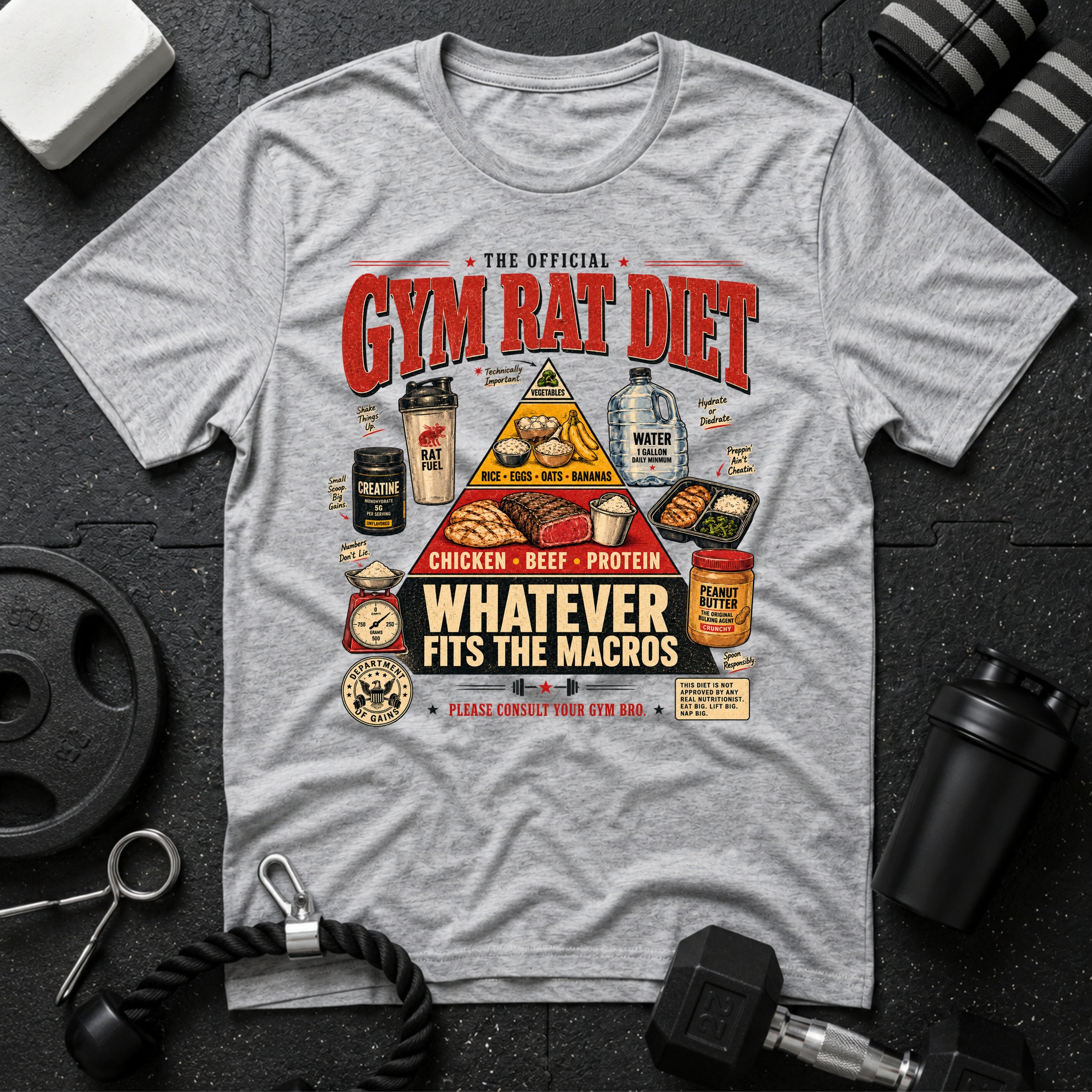 Gym rat diet Sport Grey T-shirt mockup