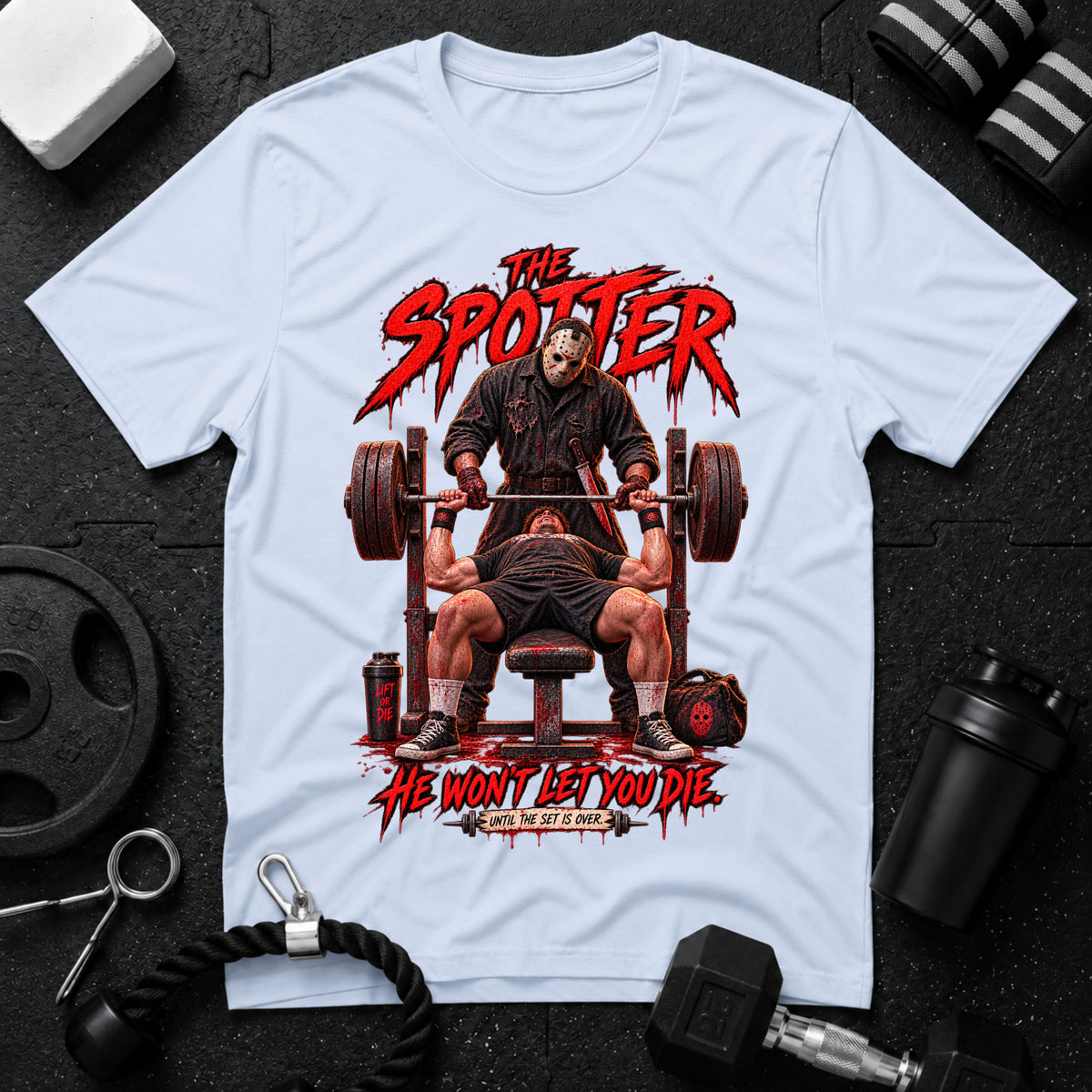 he won't let you die Light Blue T-shirt mockup