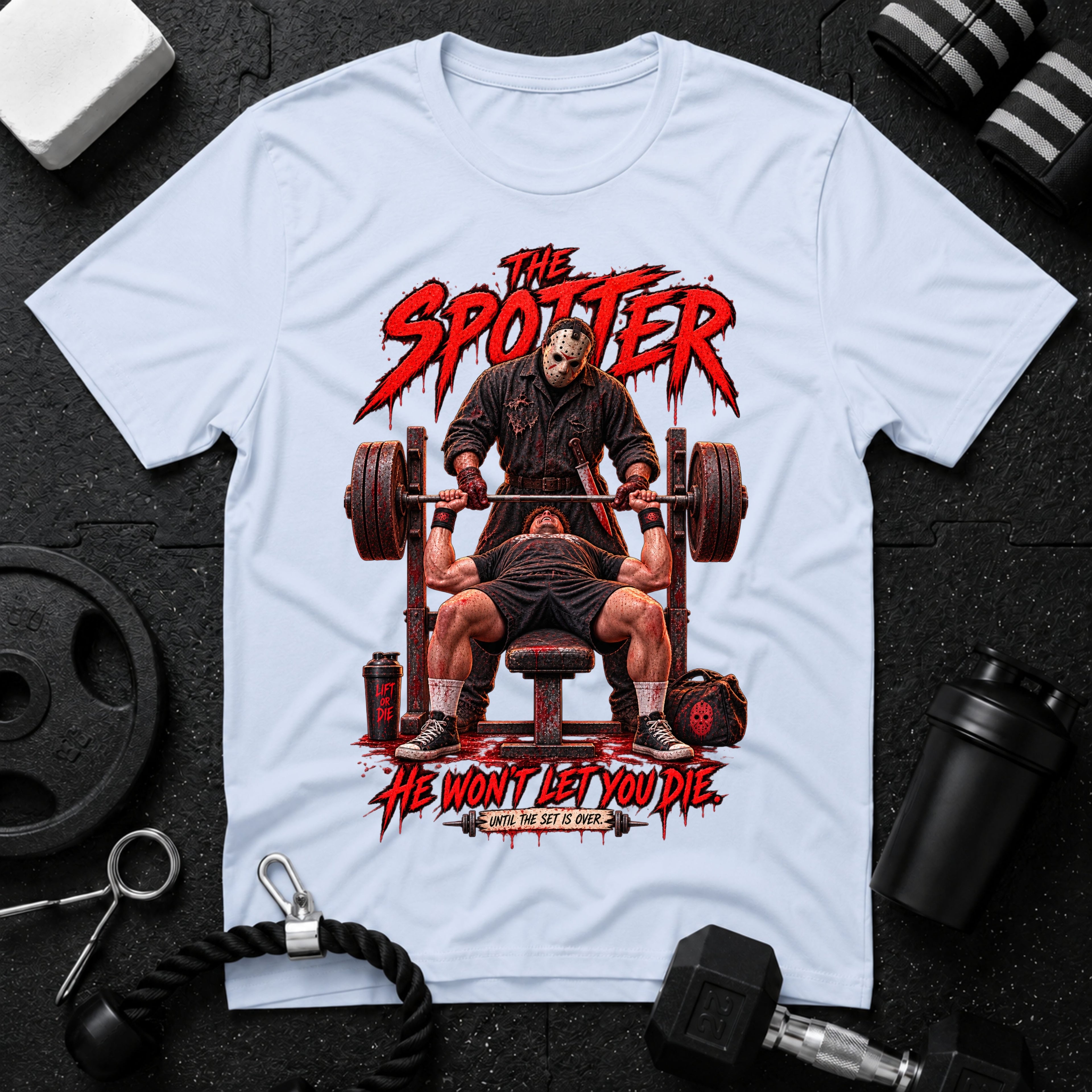 he won't let you die Light Blue T-shirt mockup
