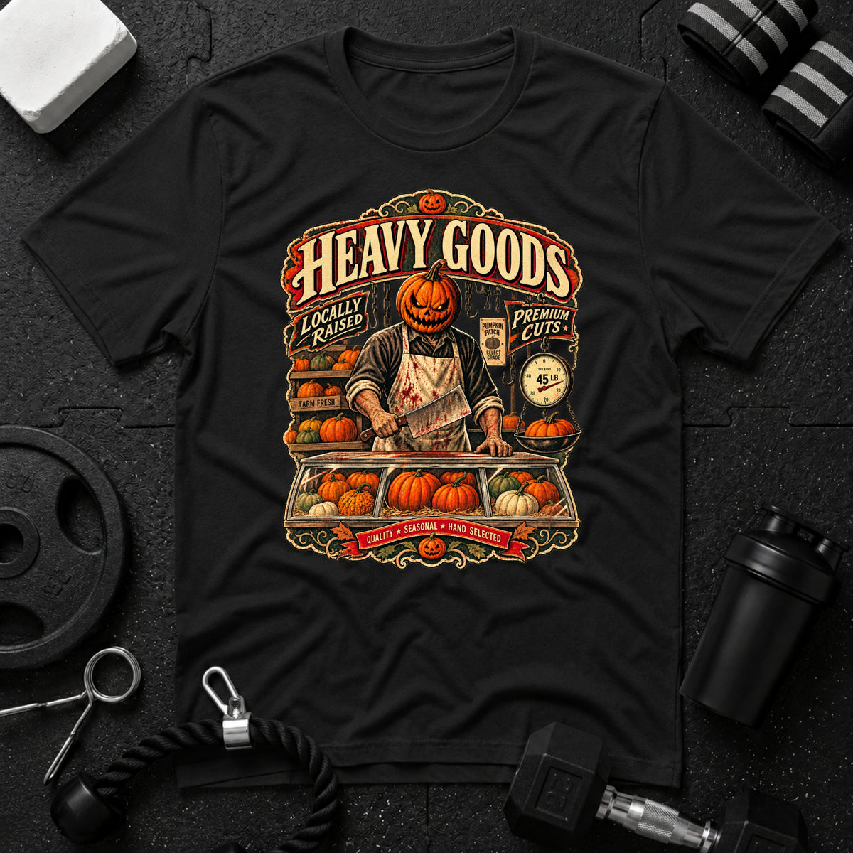 Heavy Goods Halloween Black T-shirt mockup