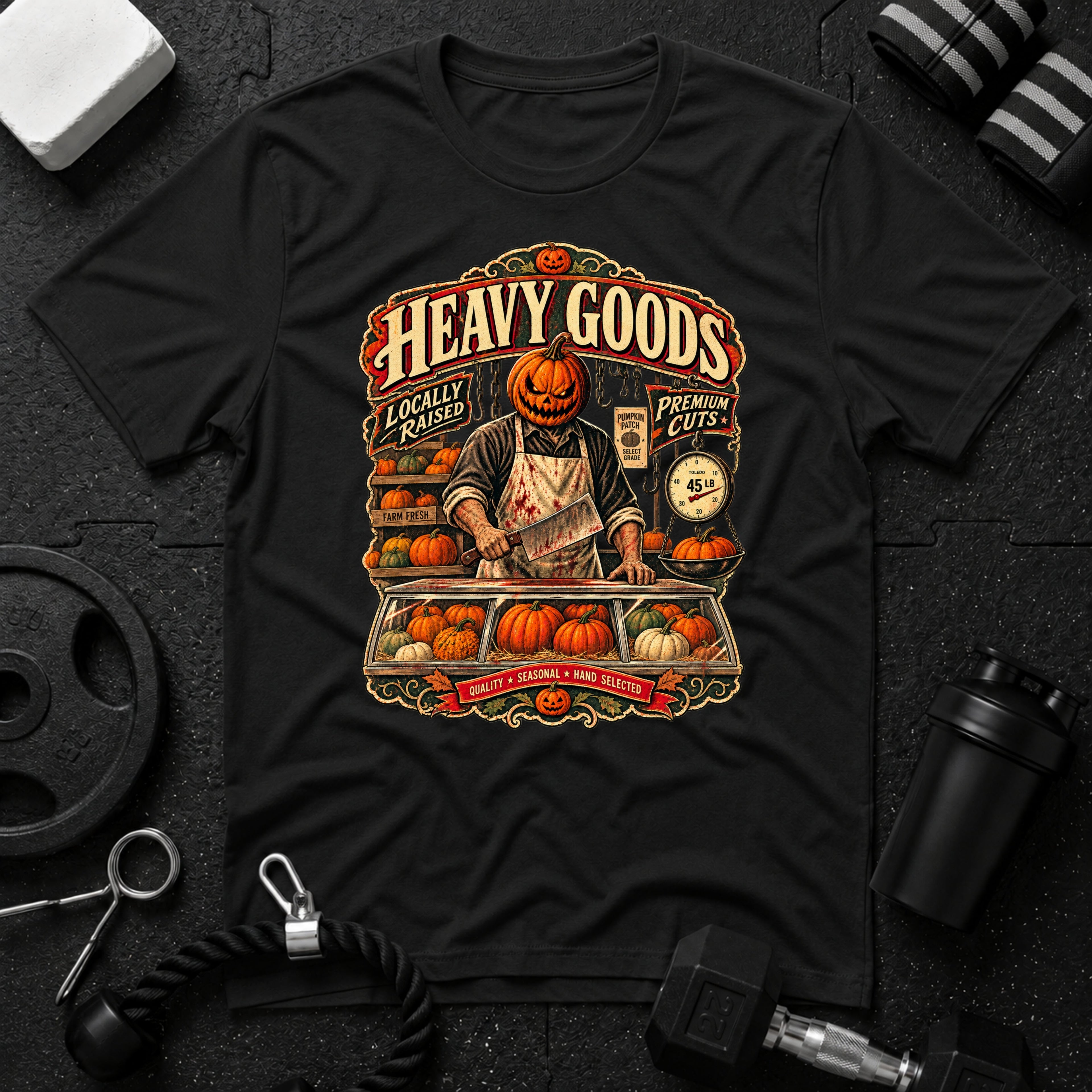 Heavy Goods Halloween Black T-shirt mockup