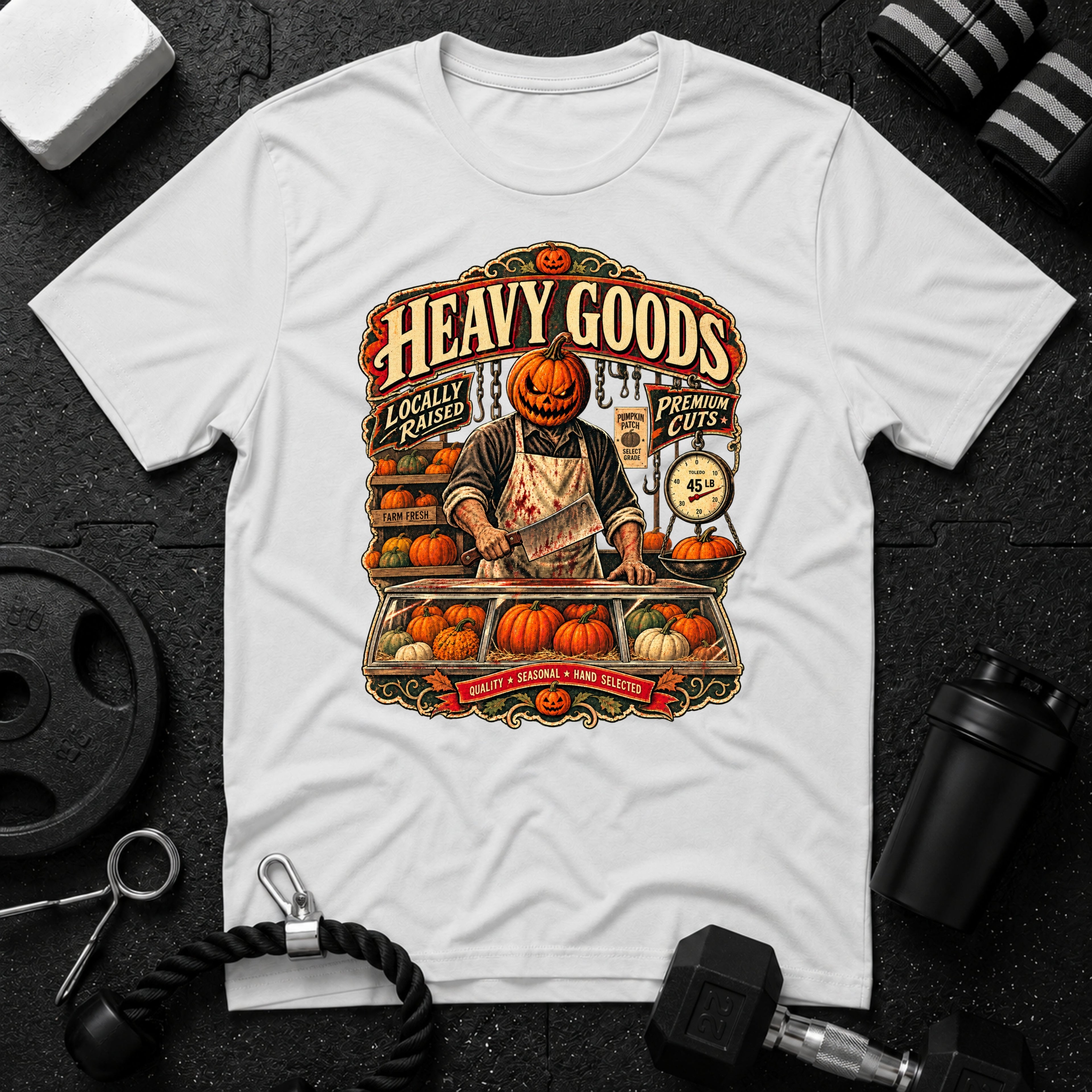 Heavy Goods Halloween White T-shirt mockup