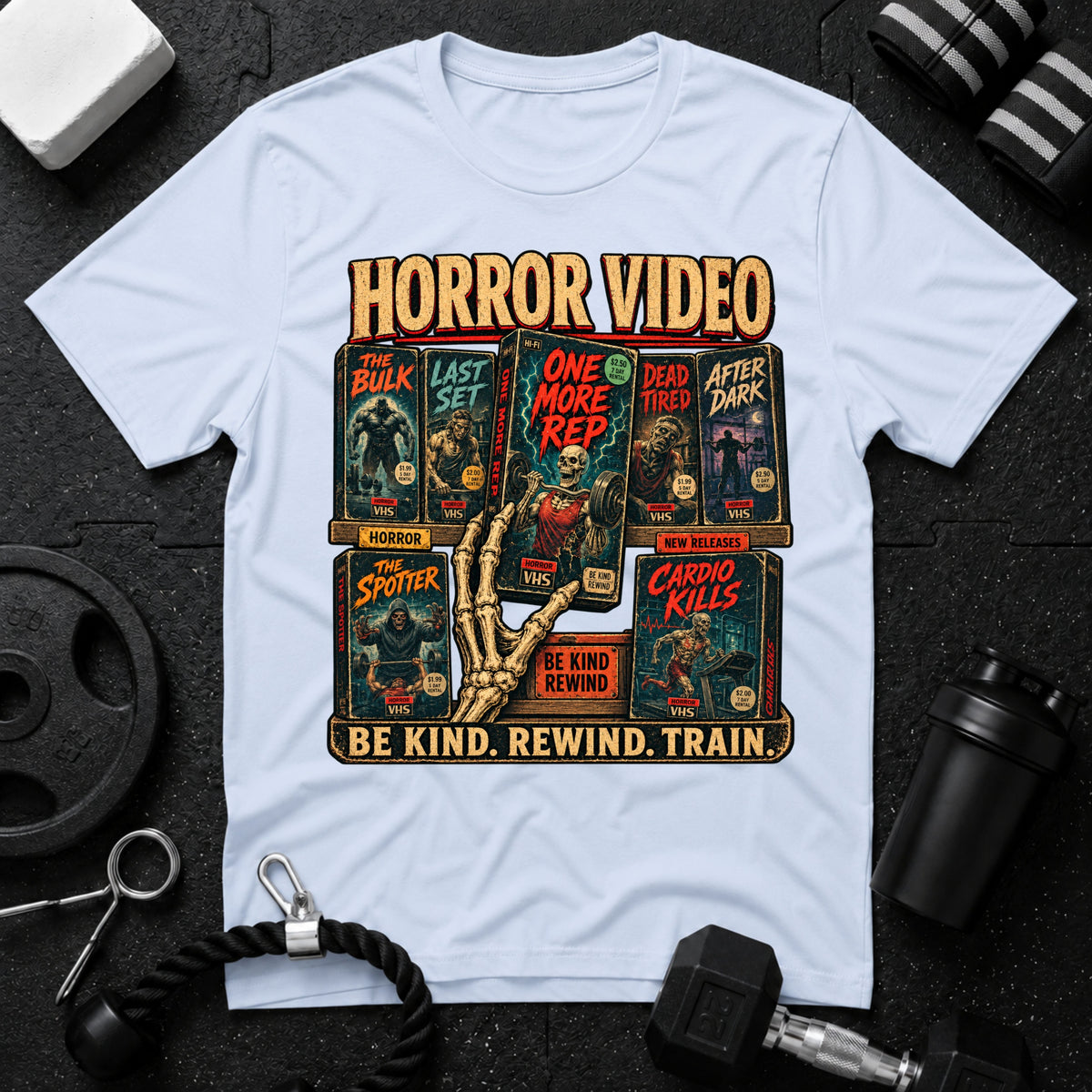 Horror Video Light Blue T-shirt mockup