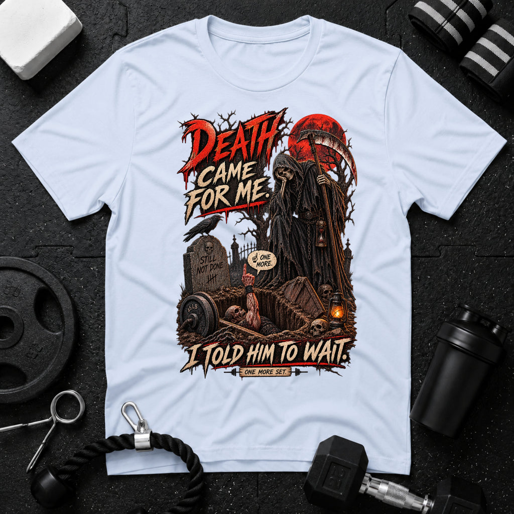 I told him to wait Light Blue T-shirt mockup