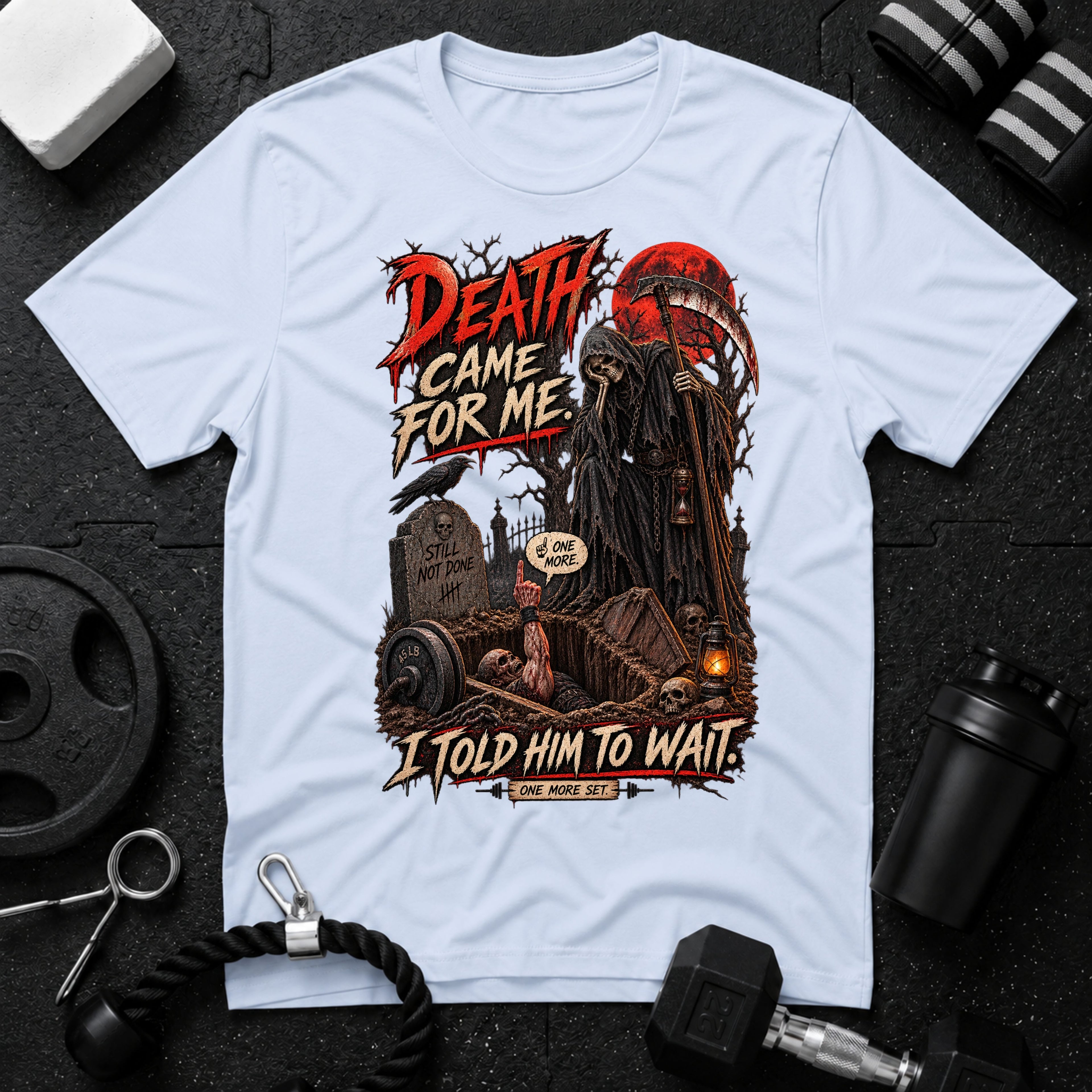 I told him to wait Light Blue T-shirt mockup