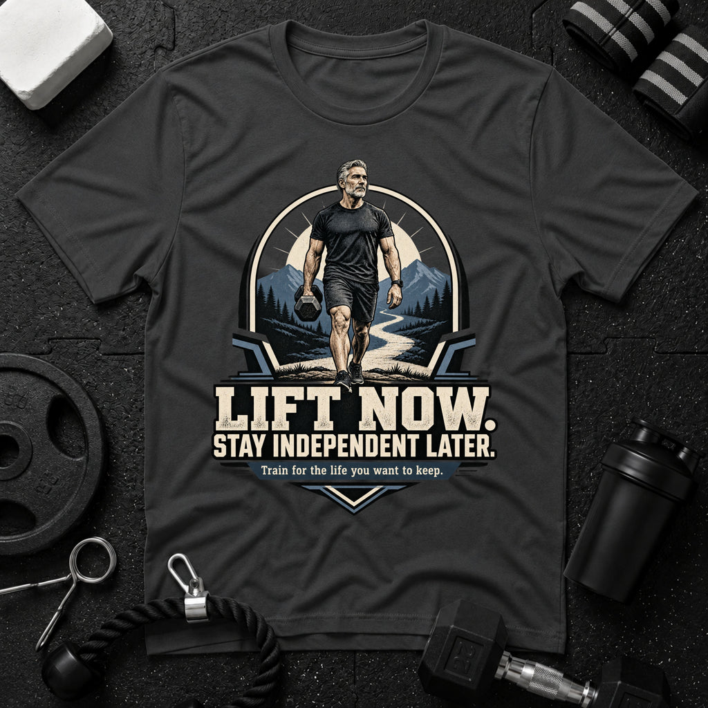Lift Now, Stay Independent Later T-Shirt - Dark Heather