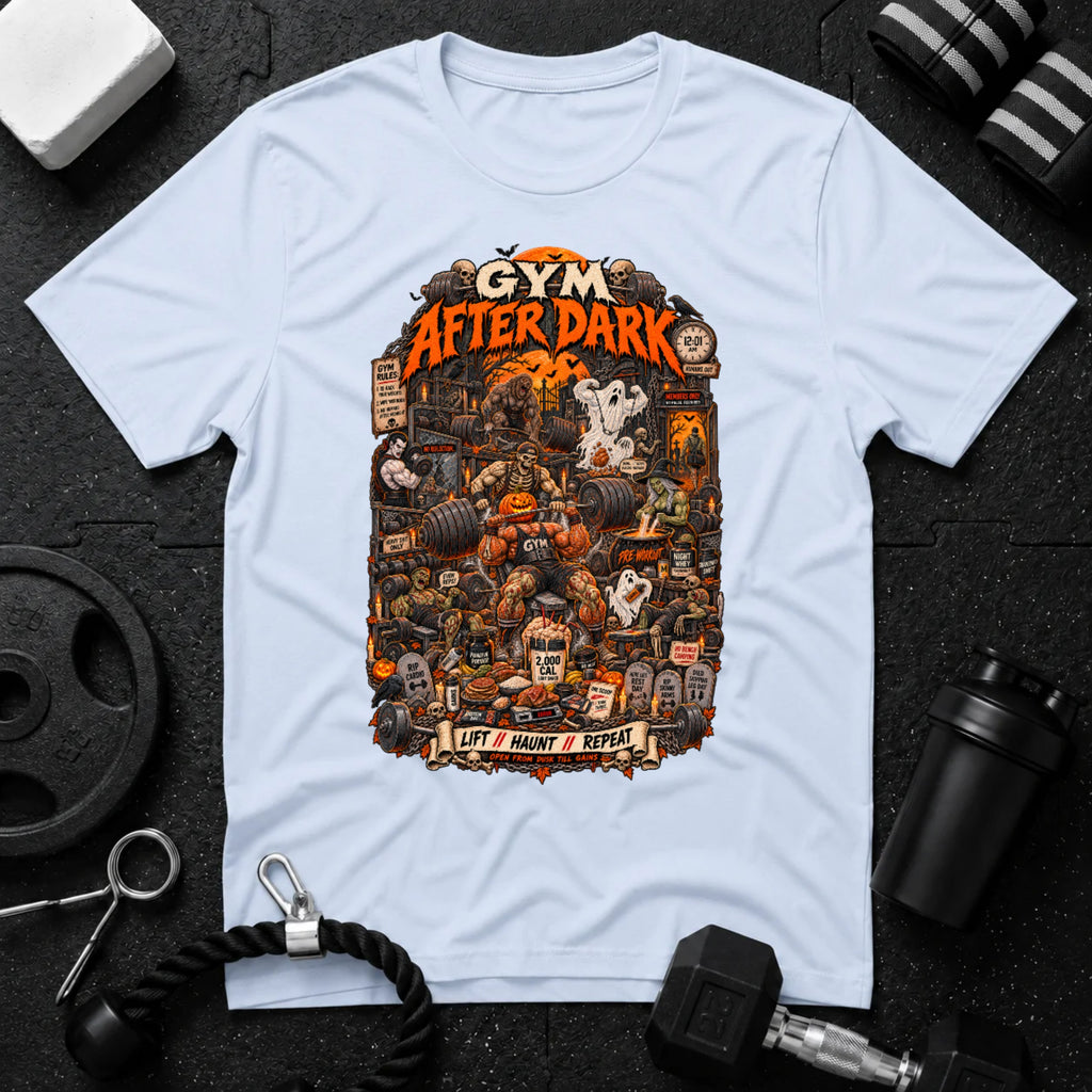 Gym After Dark Light Blue T-shirt mockup