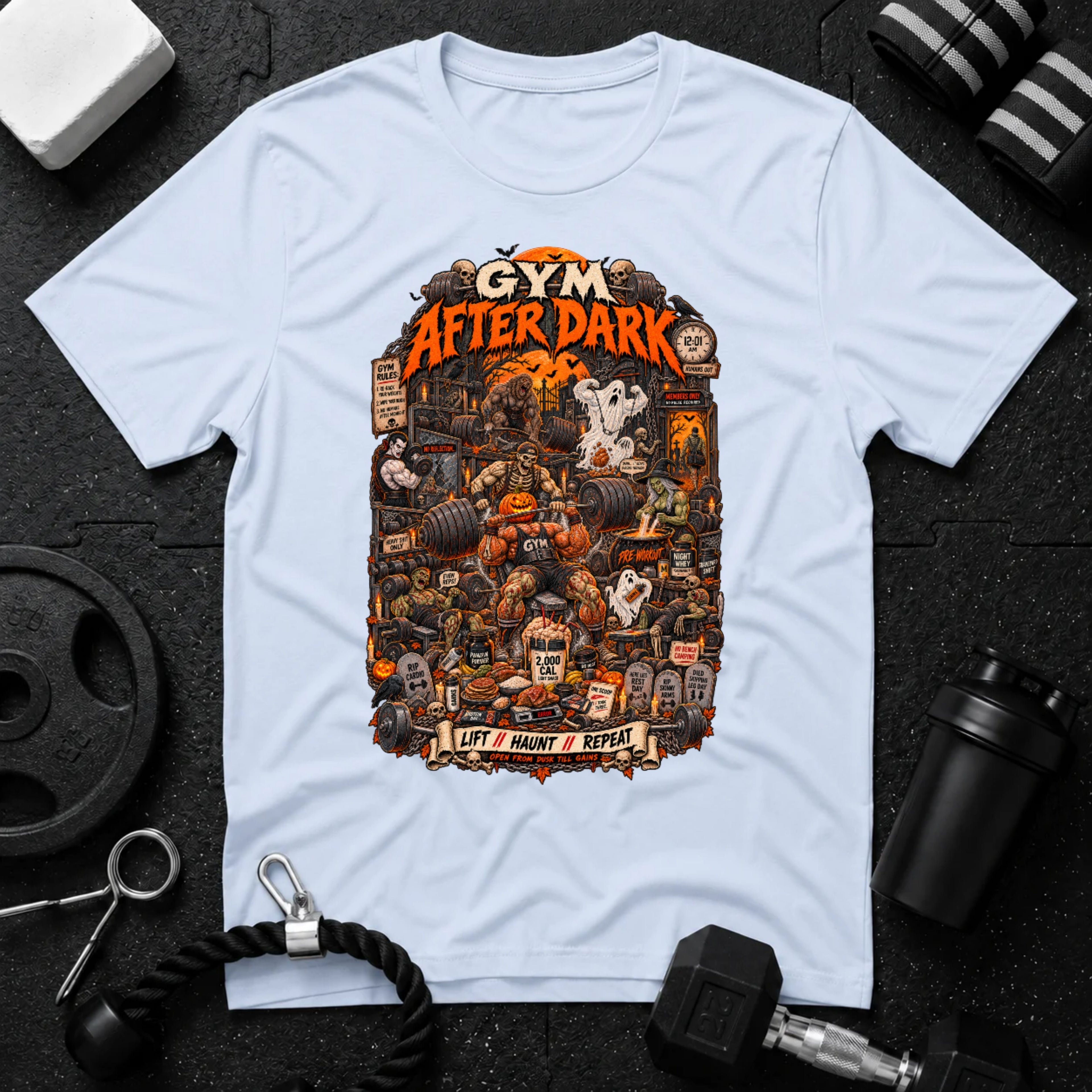 Gym After Dark Light Blue T-shirt mockup