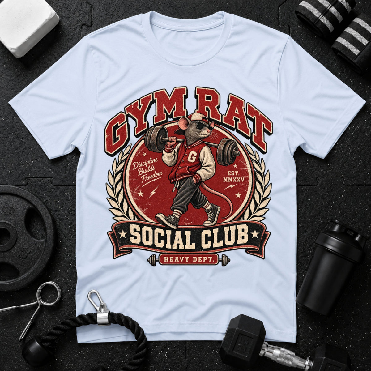 Gym Rat Light Blue T-shirt mockup