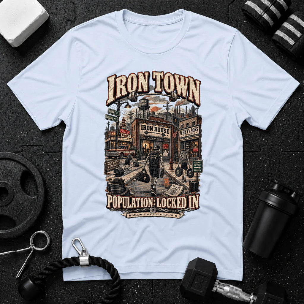 Iron Town Light Blue T-shirt mockup