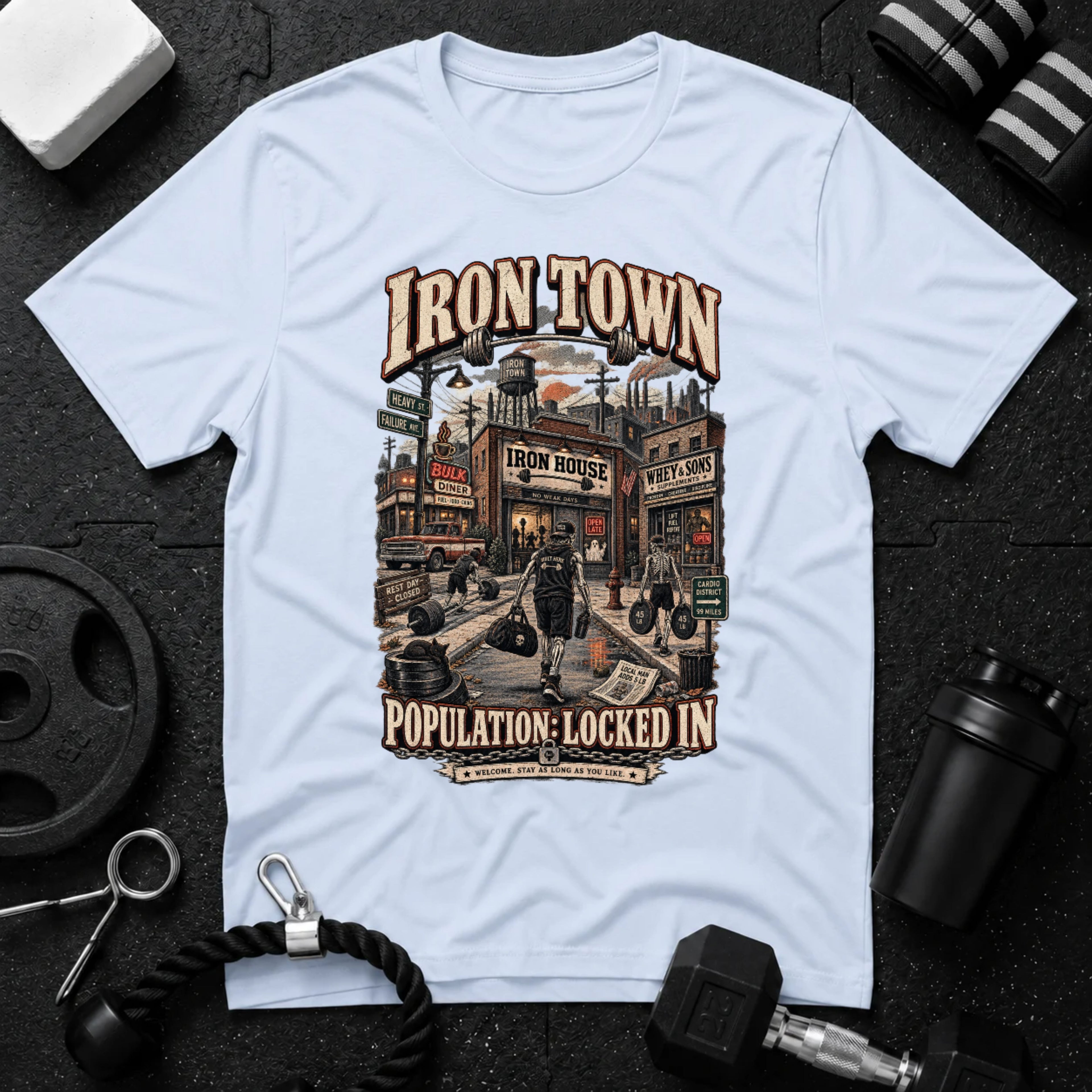 Iron Town Light Blue T-shirt mockup