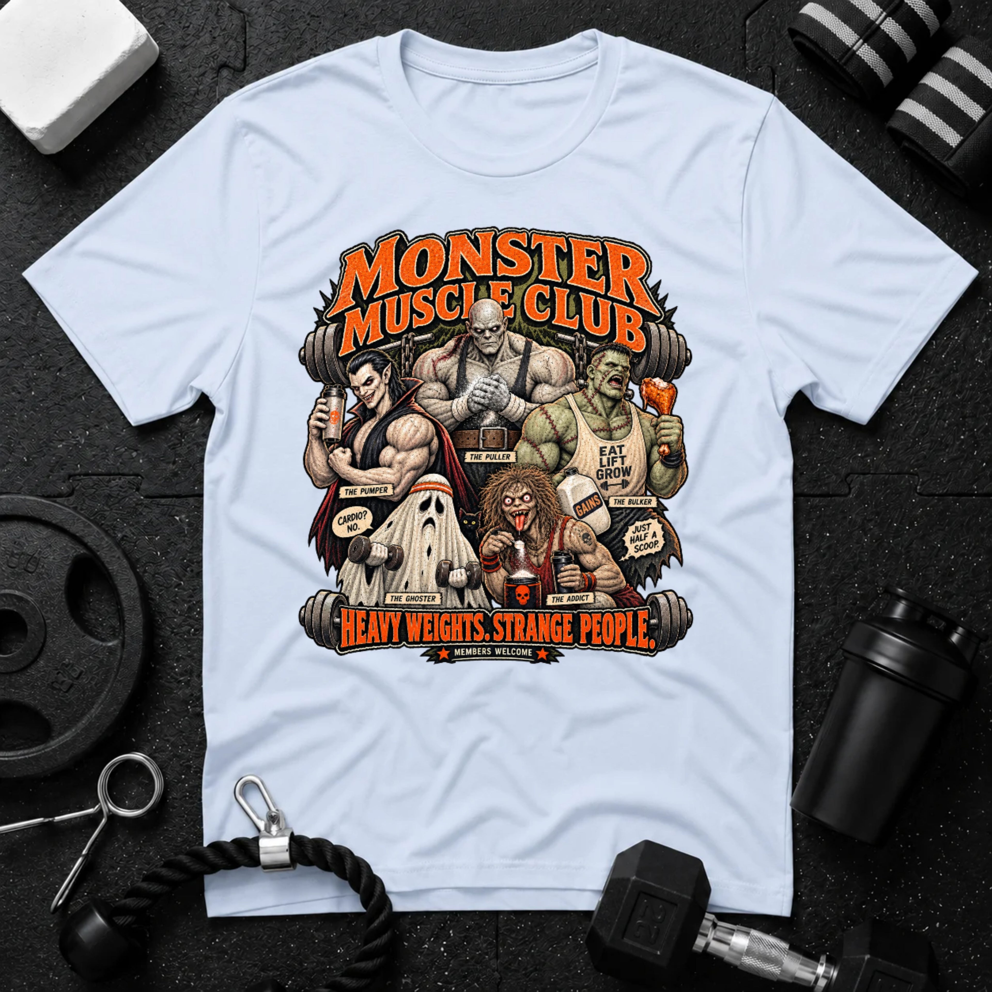 Monster Muscle Club Light Blue T-shirt mockup