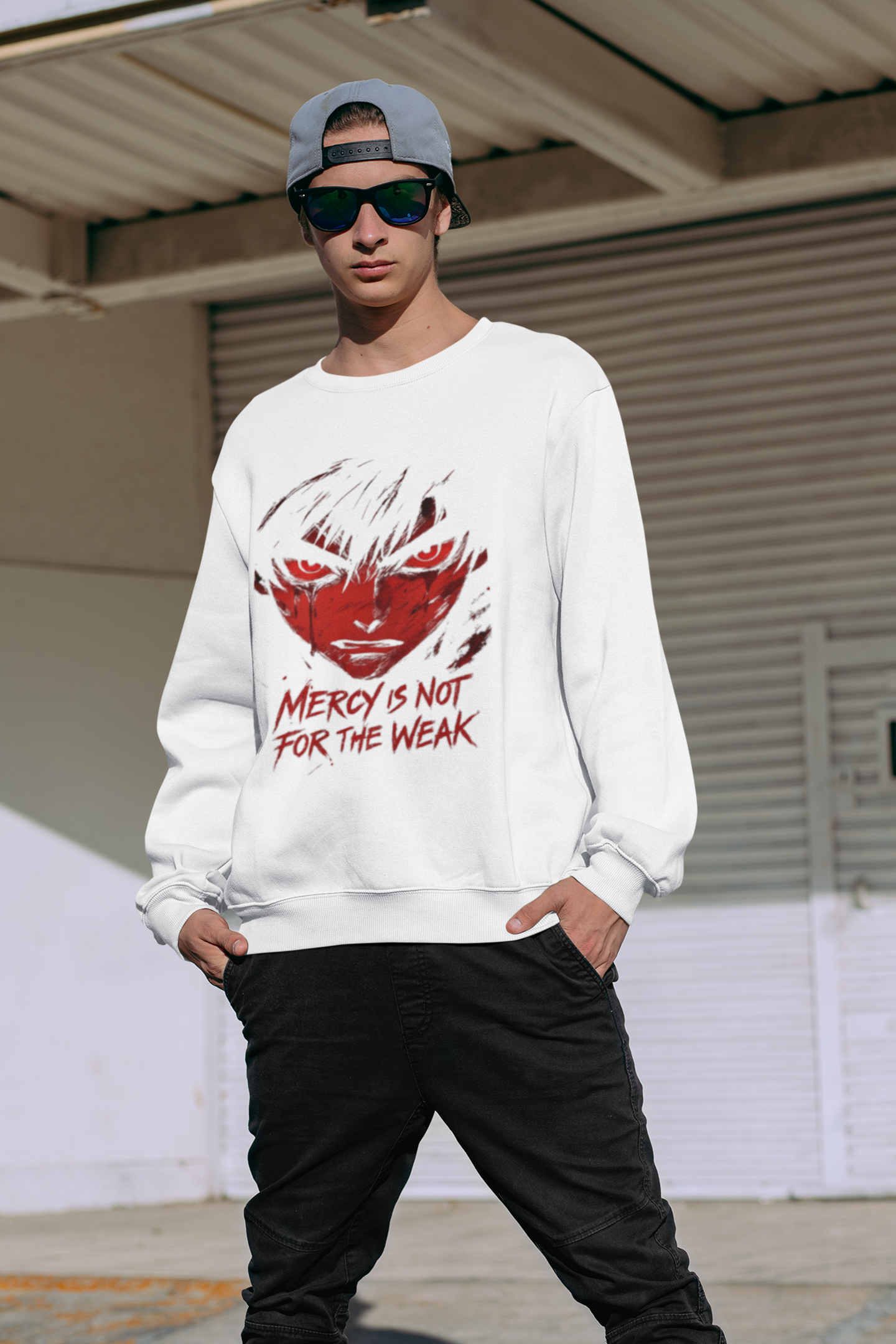 Anime Face "Mercy Is Not For The Weak" Long Sleeve Tee