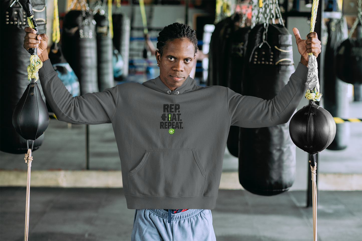 Unisex Fitness Hoodie - REP * EAT * REPEAT - Workout Apparel, Gym Motivational Clothing, Gift for Gym Lovers, Fitness Fashion, Casual Wear