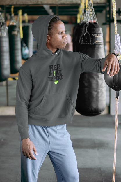 Unisex Fitness Hoodie - REP * EAT * REPEAT - Workout Apparel, Gym Motivational Clothing, Gift for Gym Lovers, Fitness Fashion, Casual Wear