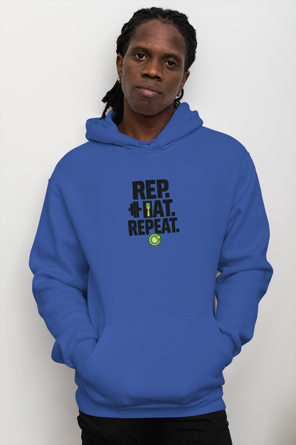 Unisex Fitness Hoodie - REP * EAT * REPEAT - Workout Apparel, Gym Motivational Clothing, Gift for Gym Lovers, Fitness Fashion, Casual Wear